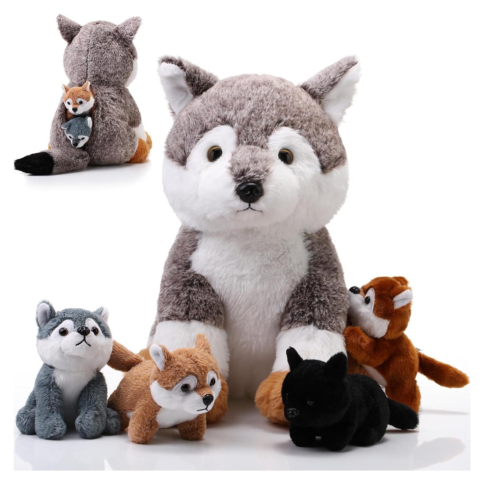 Peluches Lobo Lenwen 5 Piezas - 1 Grande 4 Pequeños