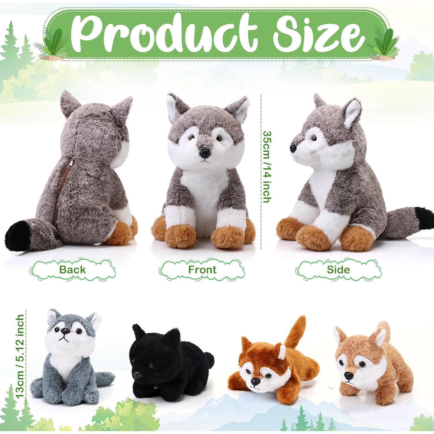 Peluches Lobo Lenwen 5 Piezas - 1 Grande 4 Pequeños