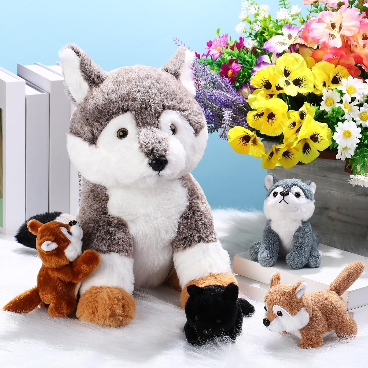 Peluches Lobo Lenwen 5 Piezas - 1 Grande 4 Pequeños