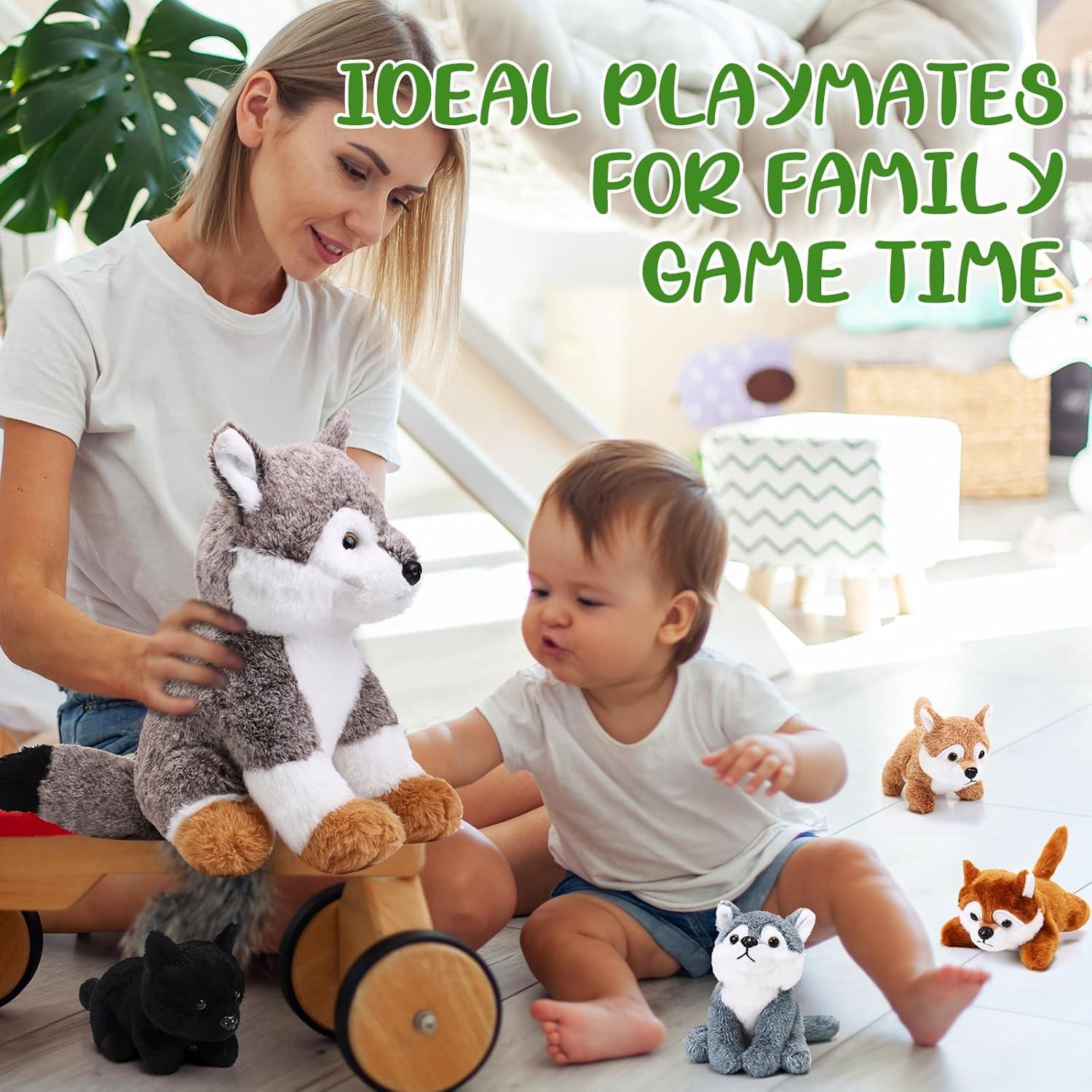 Peluches Lobo Lenwen 5 Piezas - 1 Grande 4 Pequeños