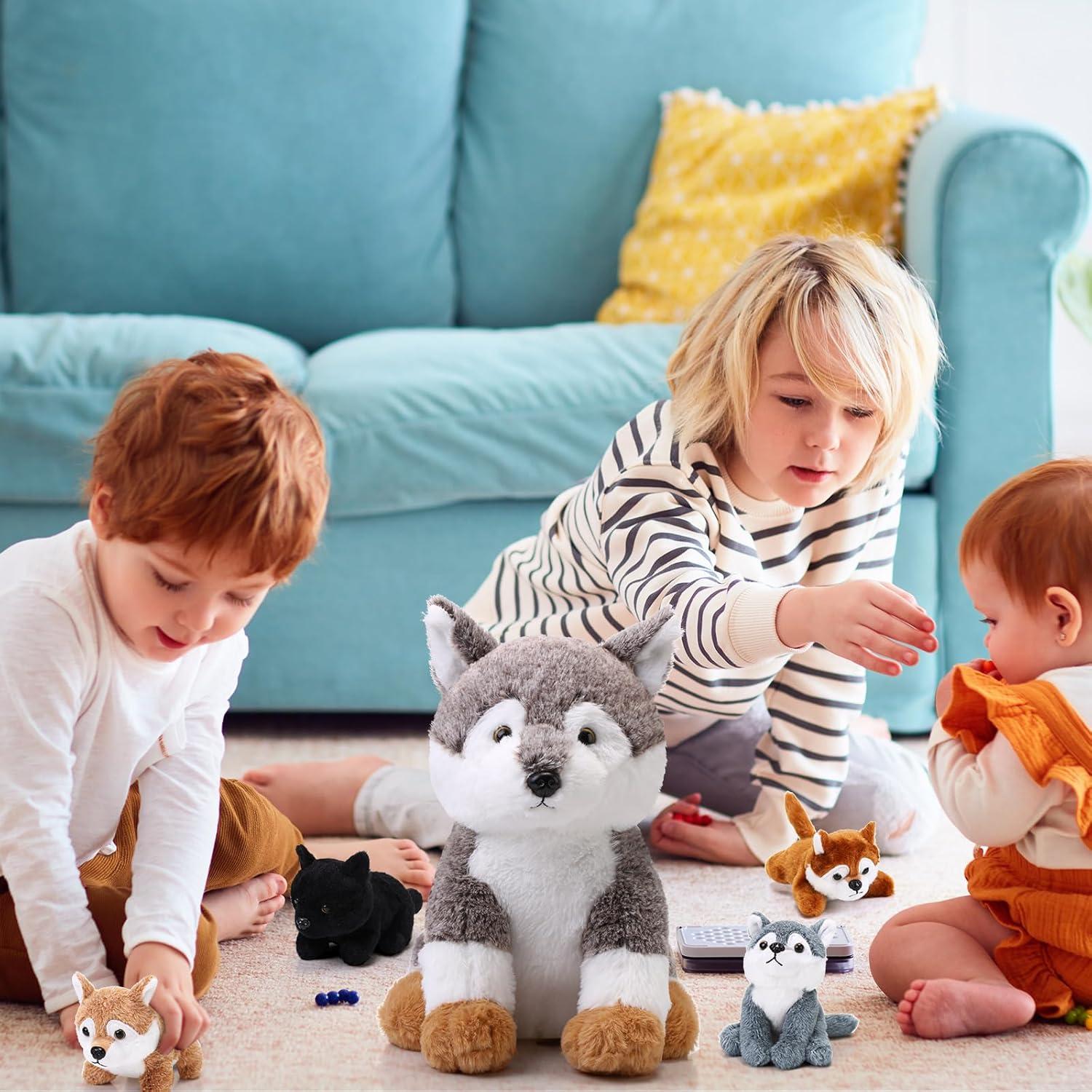 Peluches Lobo Lenwen 5 Piezas - 1 Grande 4 Pequeños