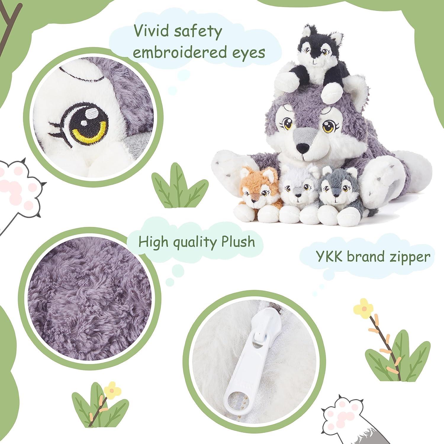 Juguete de Peluche Mamá Lobo IKASA 45.72 cm con Bebés