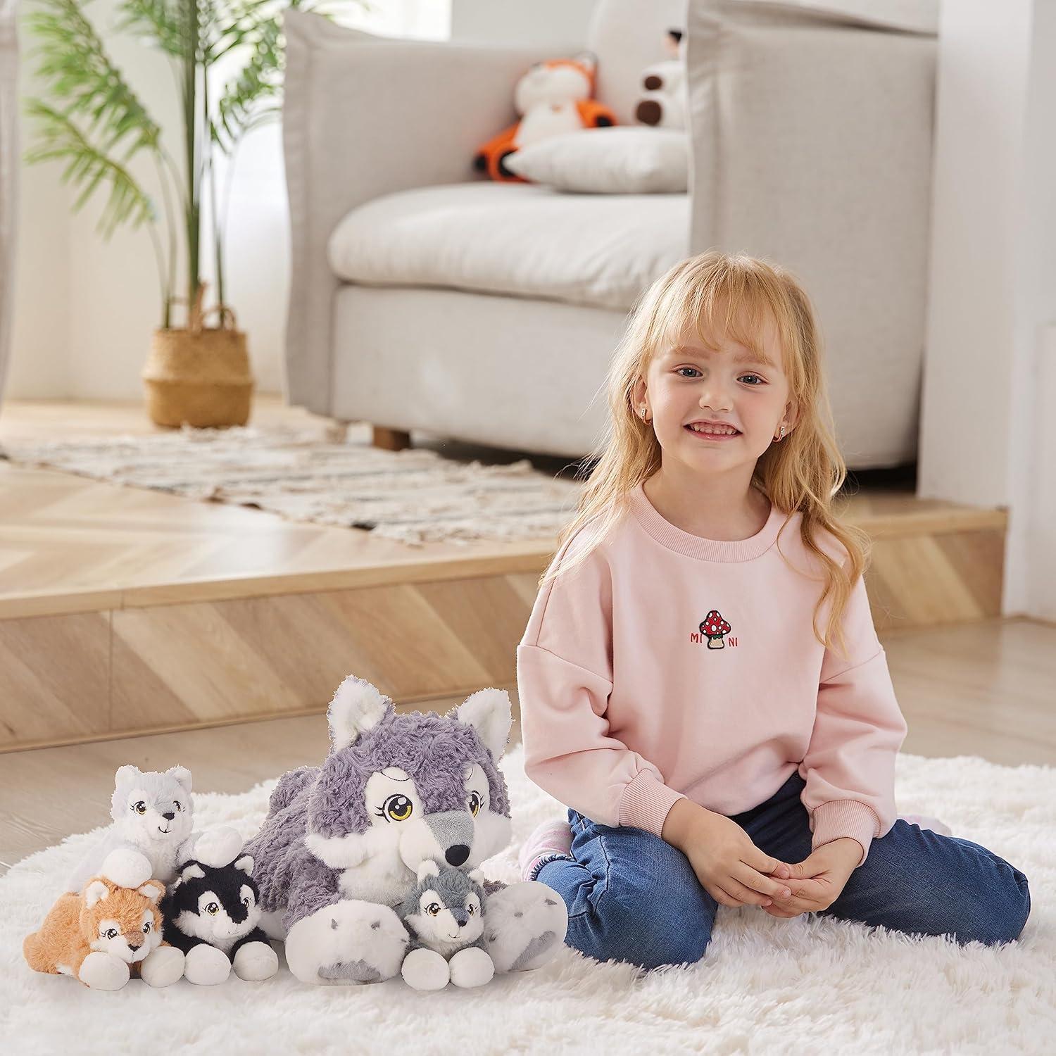 Juguete de Peluche Mamá Lobo IKASA 45.72 cm con Bebés