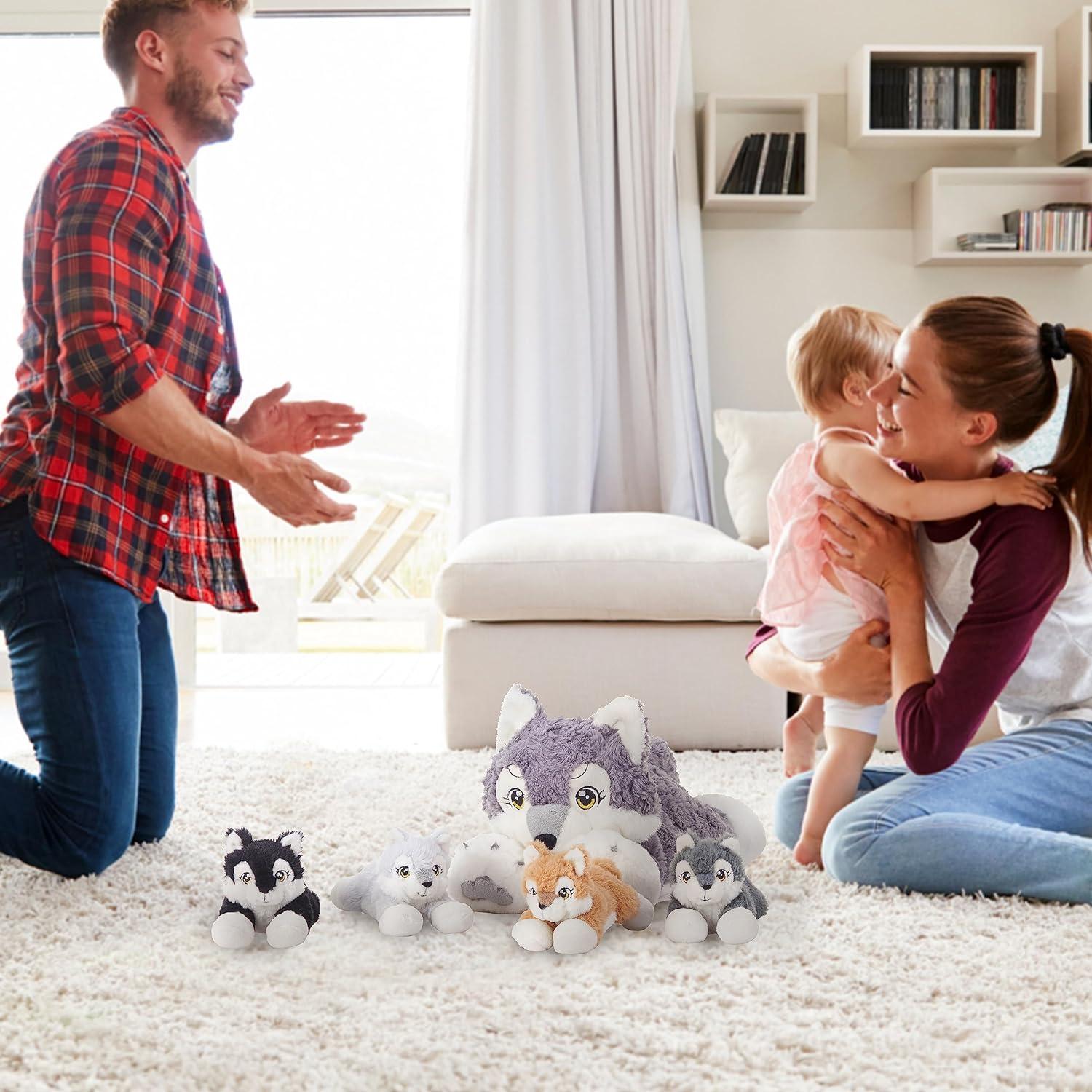 Juguete de Peluche Mamá Lobo IKASA 45.72 cm con Bebés