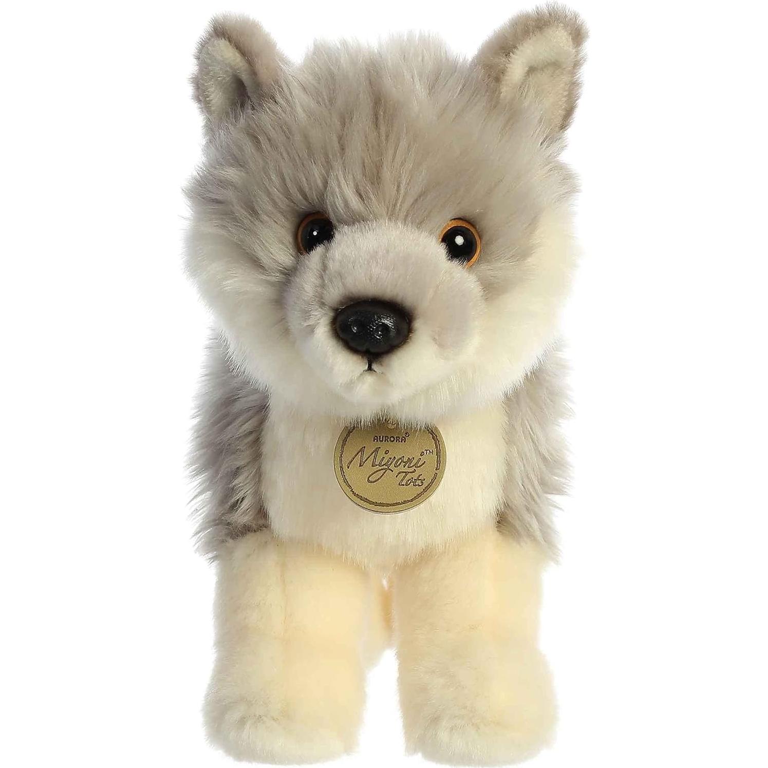 Peluche Cachorro Lobo Aurora Miyoni 25 cm Gris Realista
