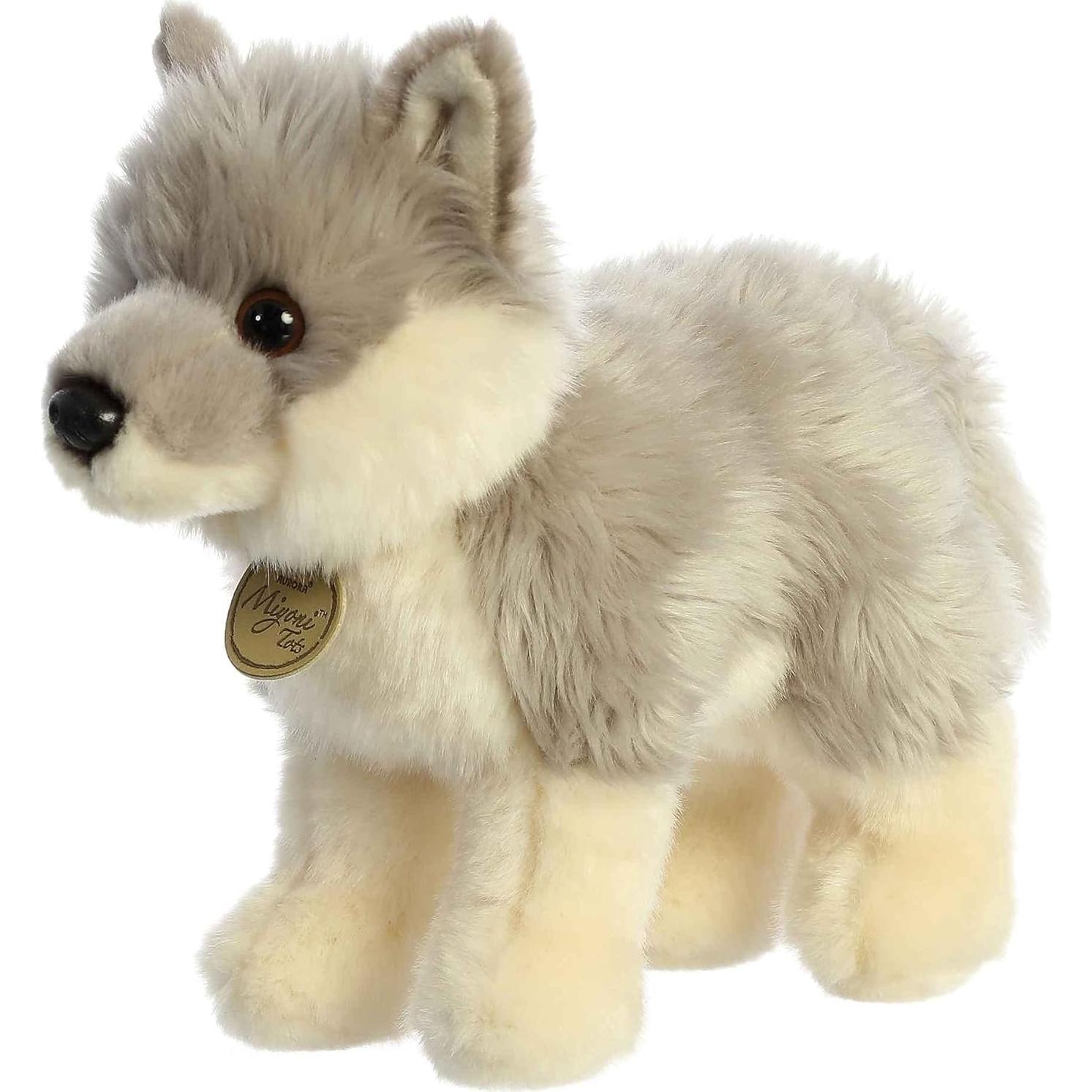 Peluche Cachorro Lobo Aurora Miyoni 25 cm Gris Realista