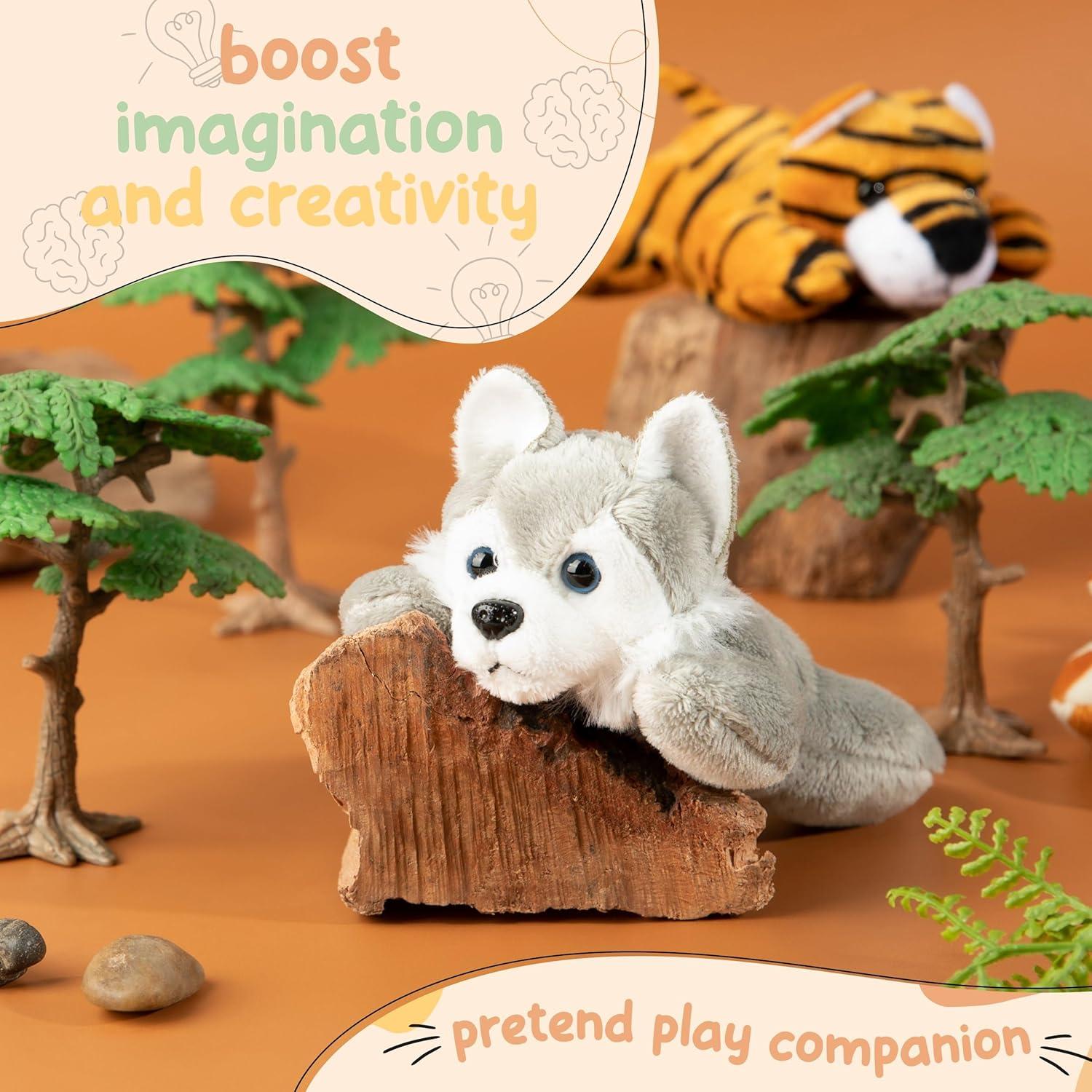 Stuffed Wolf Husky, Single Mini Stuffed Animal Plush Toy for Kids, Forest Party Favors and Goody Bags, Classroom Treasure Box Prizes, Stocking Stuffers (Wolf Husky)