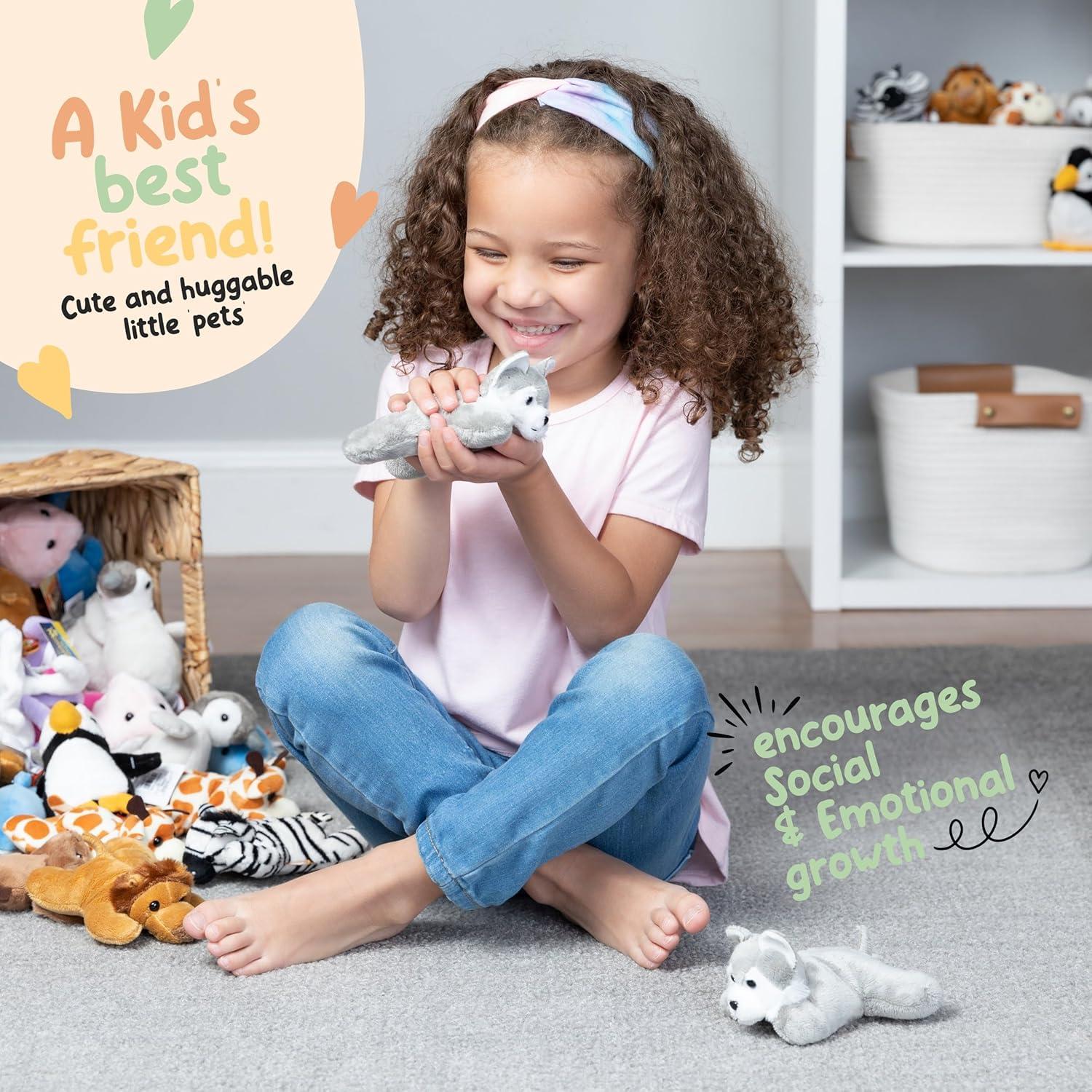 Stuffed Wolf Husky, Single Mini Stuffed Animal Plush Toy for Kids, Forest Party Favors and Goody Bags, Classroom Treasure Box Prizes, Stocking Stuffers (Wolf Husky)