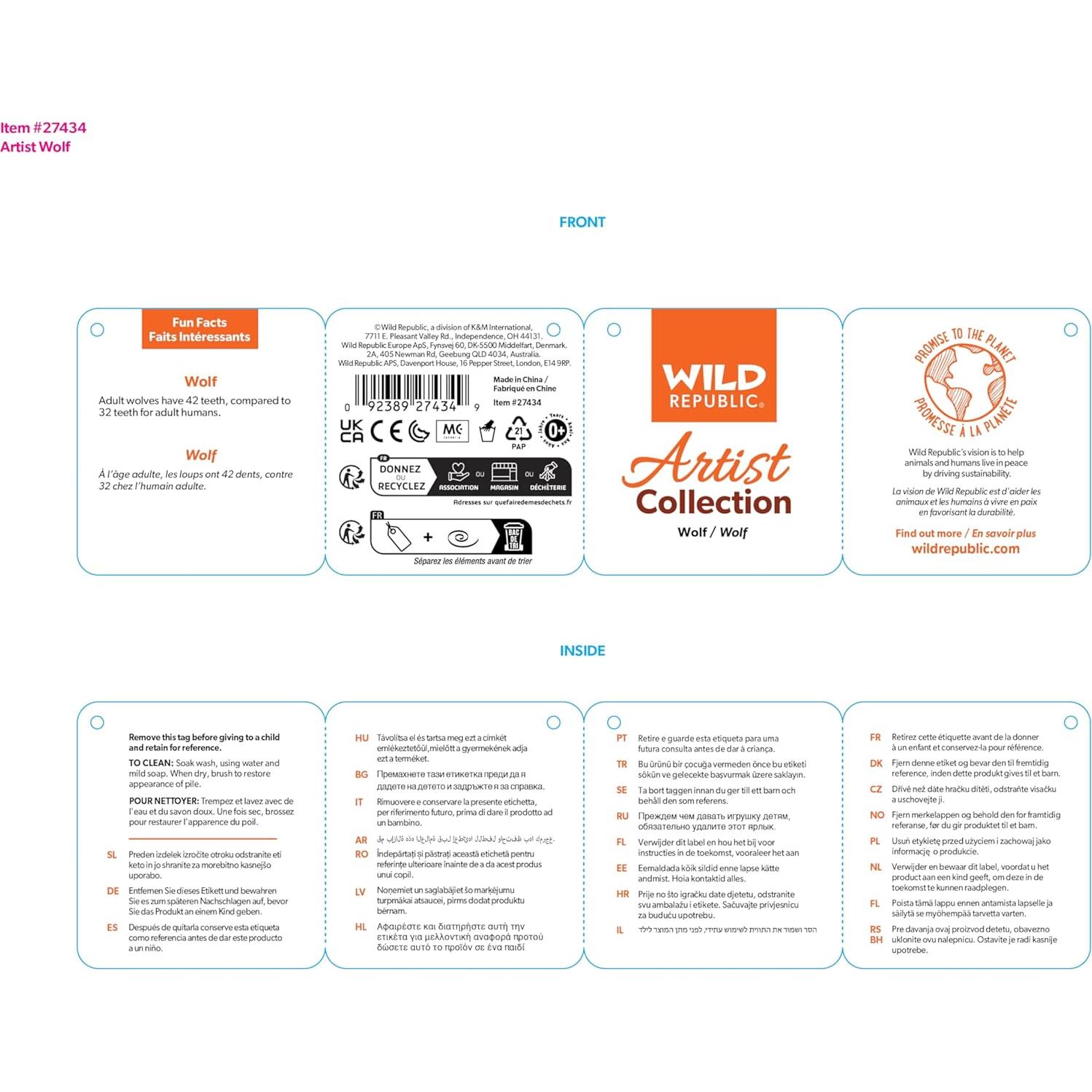 Lobo de Peluche Wild Republic 38 cm Relleno Ecológico