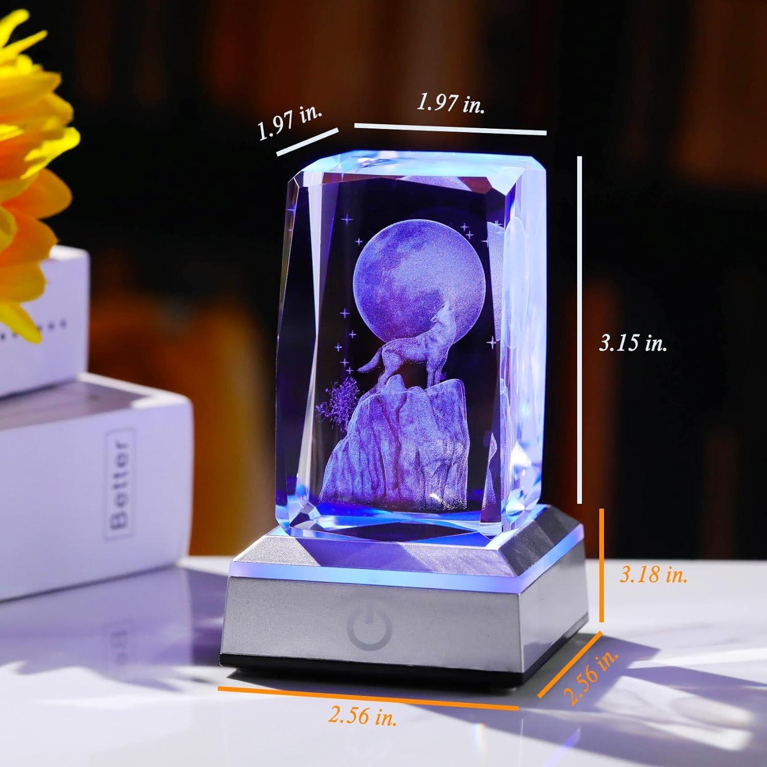 Figura de Cristal 3D Lobo YWHL con Base LED Colorida