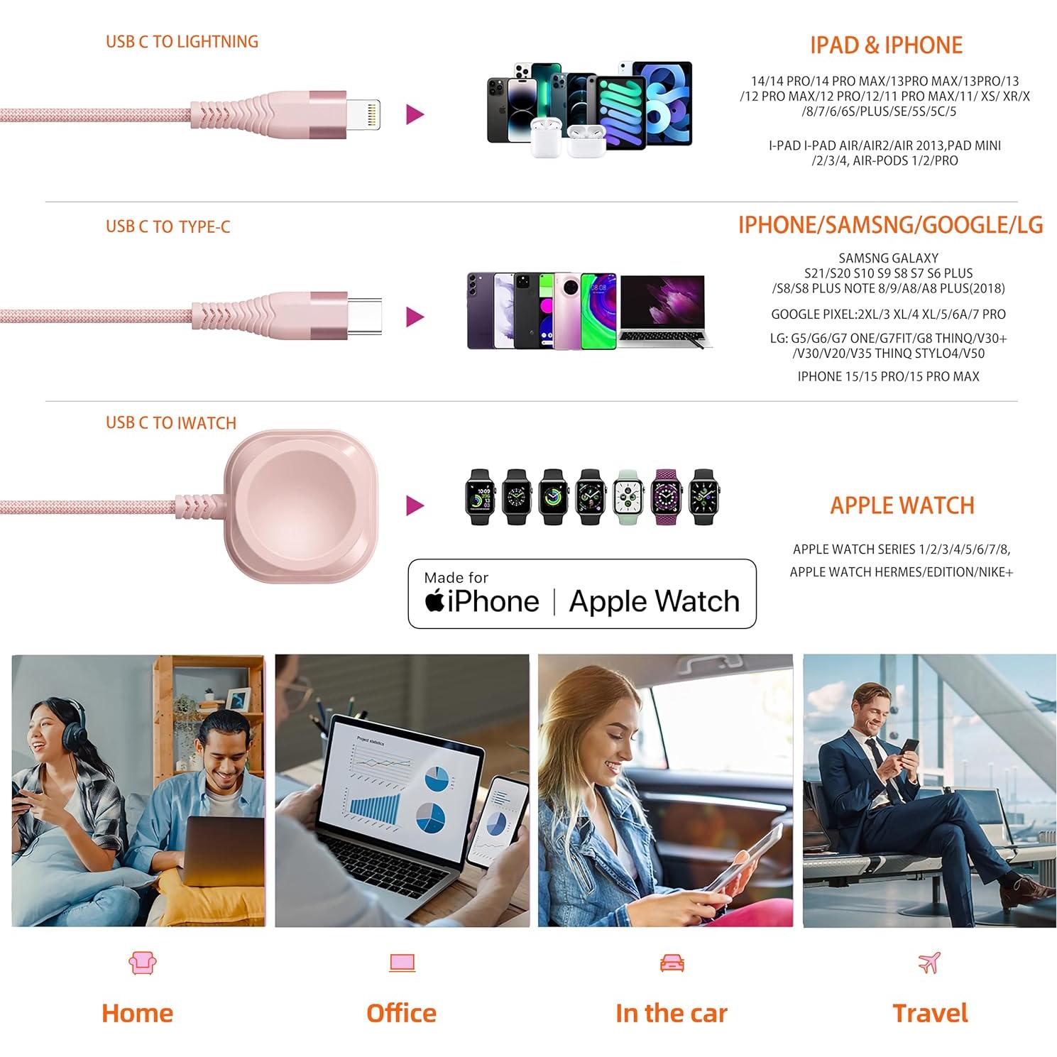 Cable de Carga 3 en 1 Xnewcable USB C para iPhone y iWatch