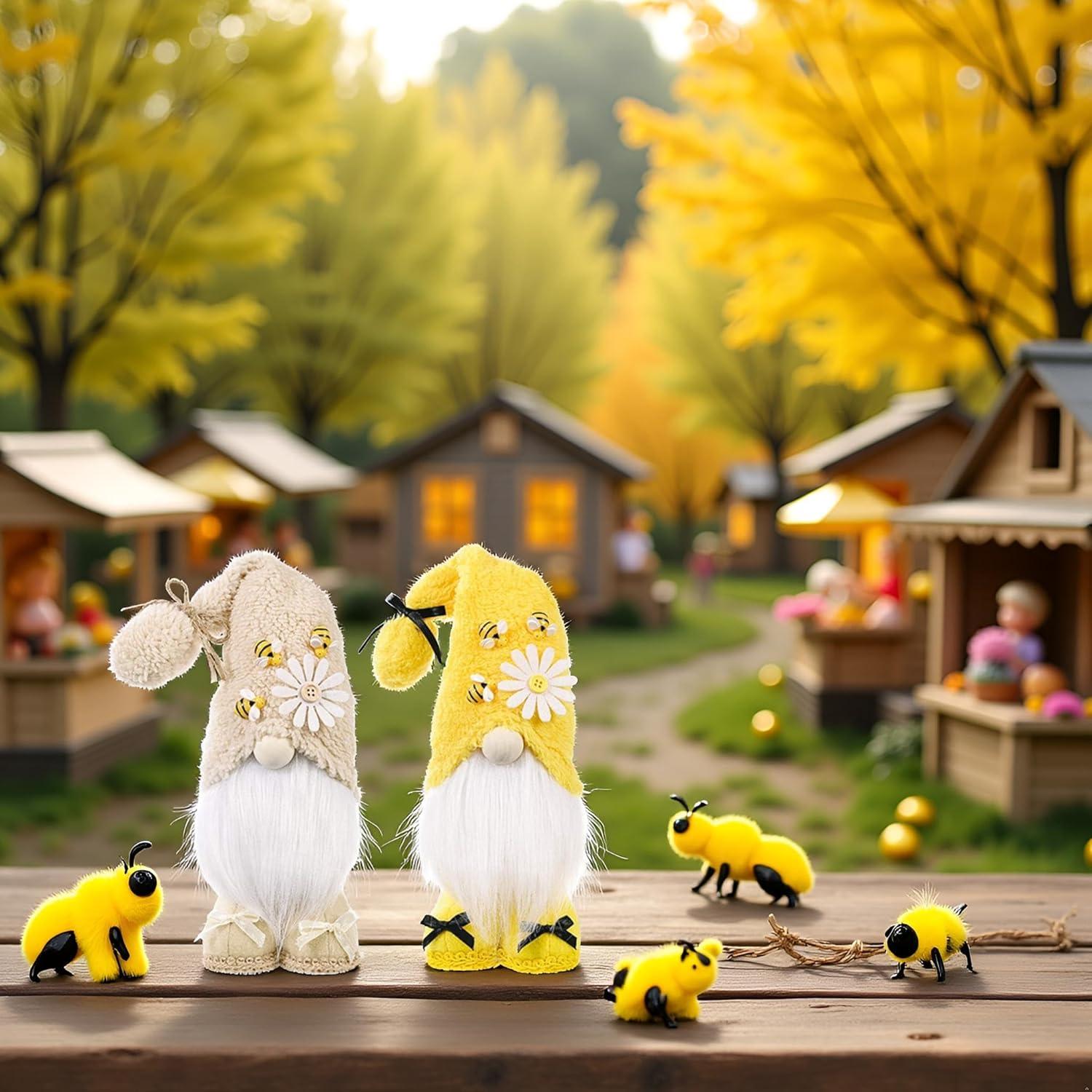 Gnomos de Abeja Amarillos 25.4 cm - Decoración Hogar 2 Piezas