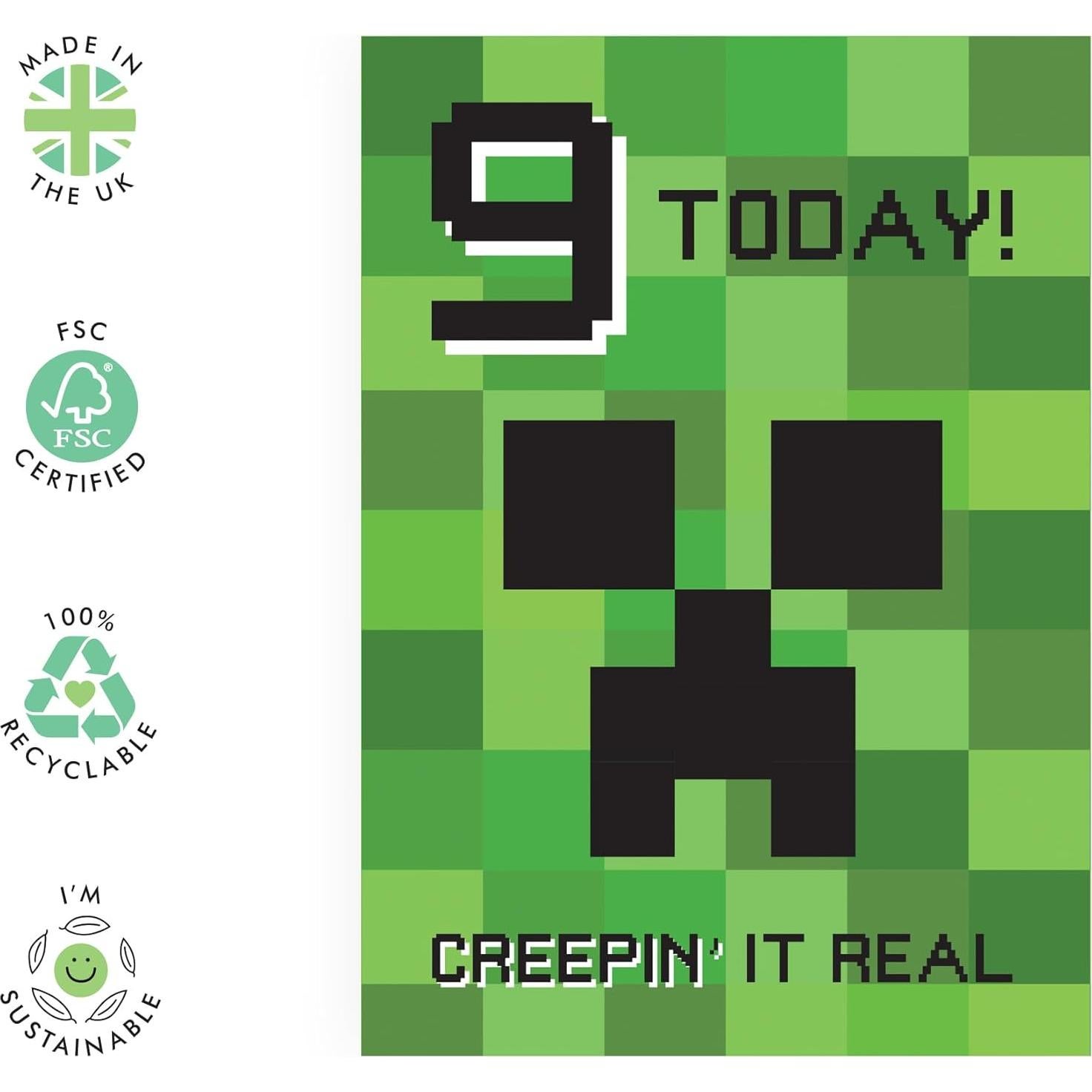 Tarjeta de Cumpleaños Central 23 9 años Minecraft con Calcomanías