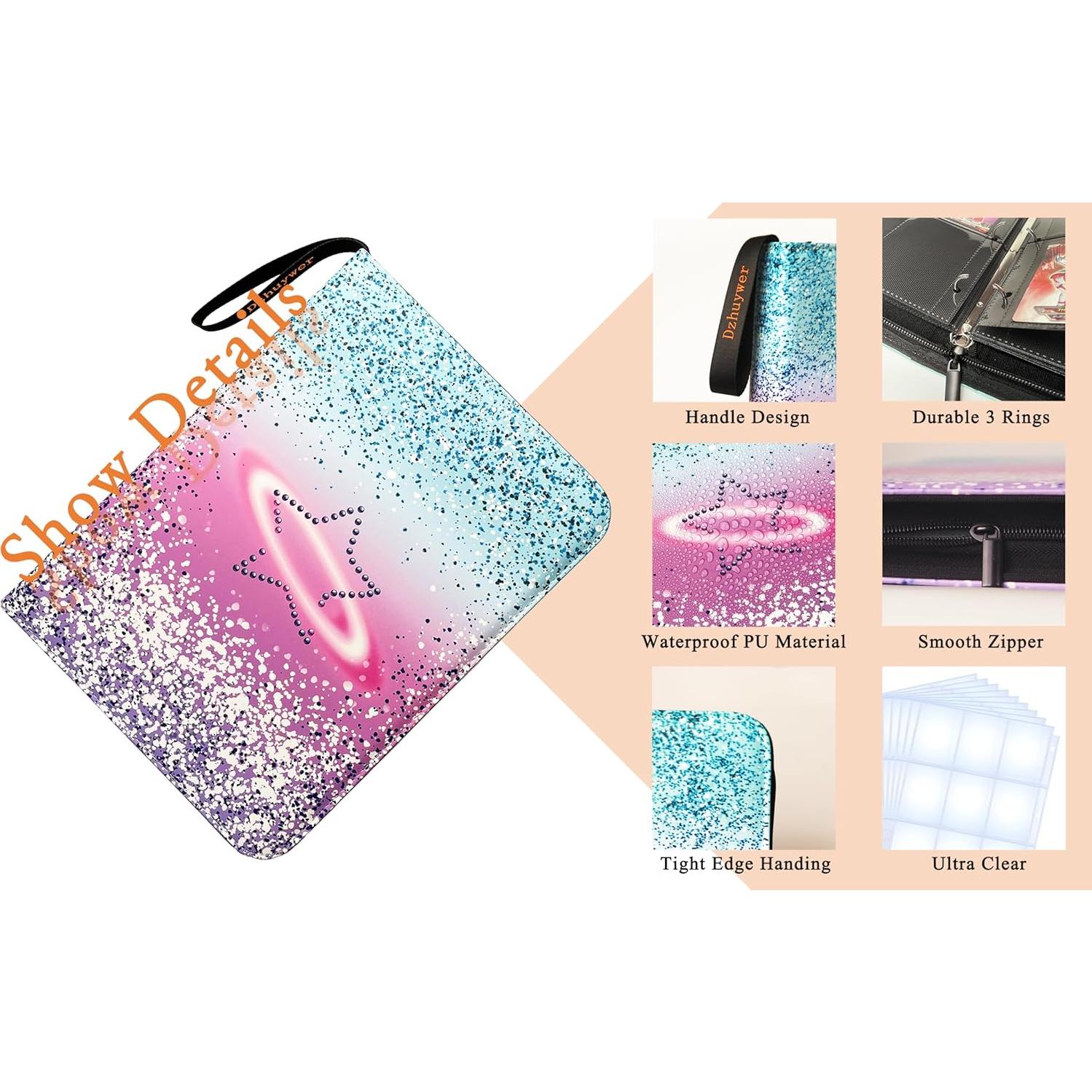 Carpeta de Cartas Coleccionables Dzhuywer 9 Bolsillos Estrella Rosa