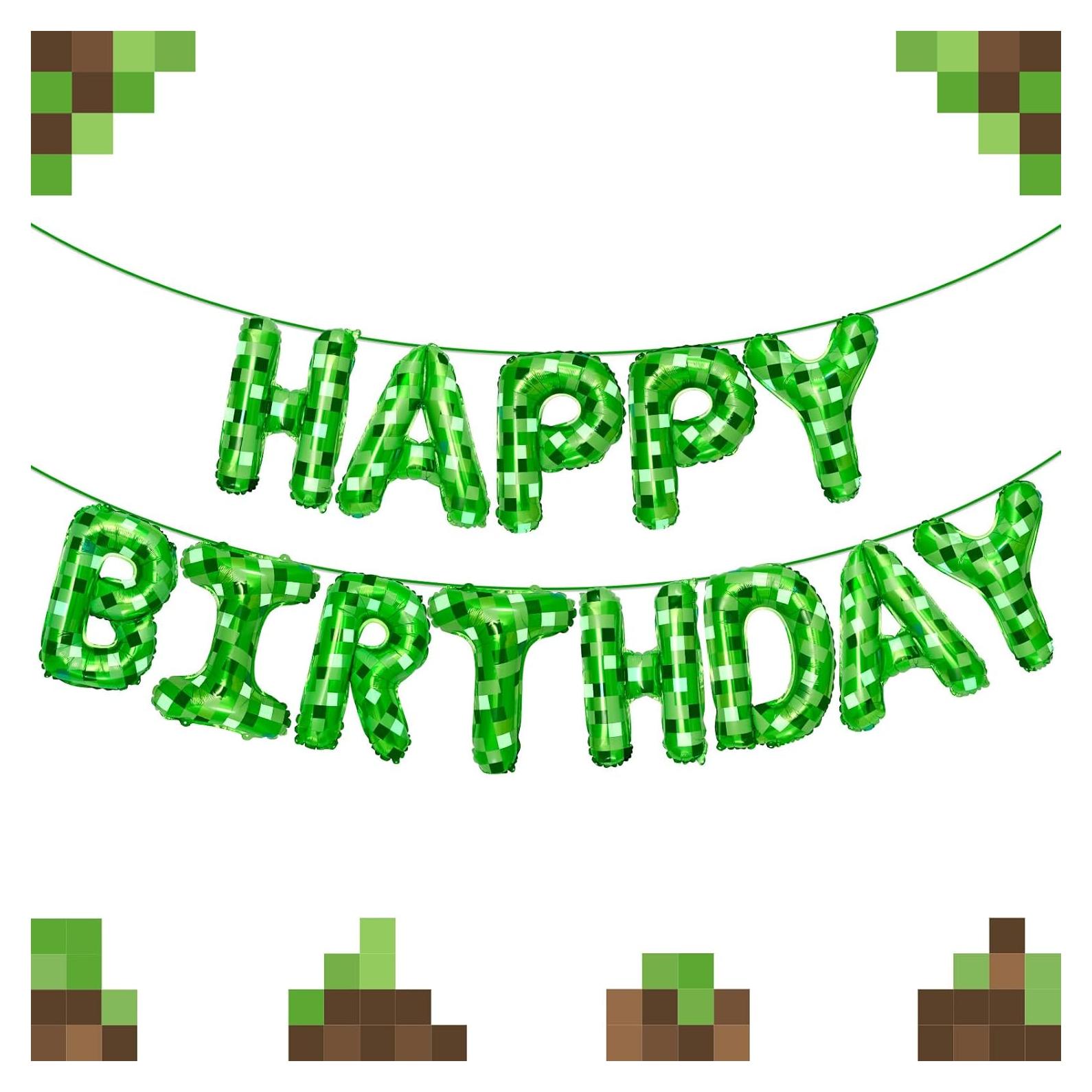 Banner de Cumpleaños Temática Pixel Verde YSBJKWCF 17.8x24.9cm