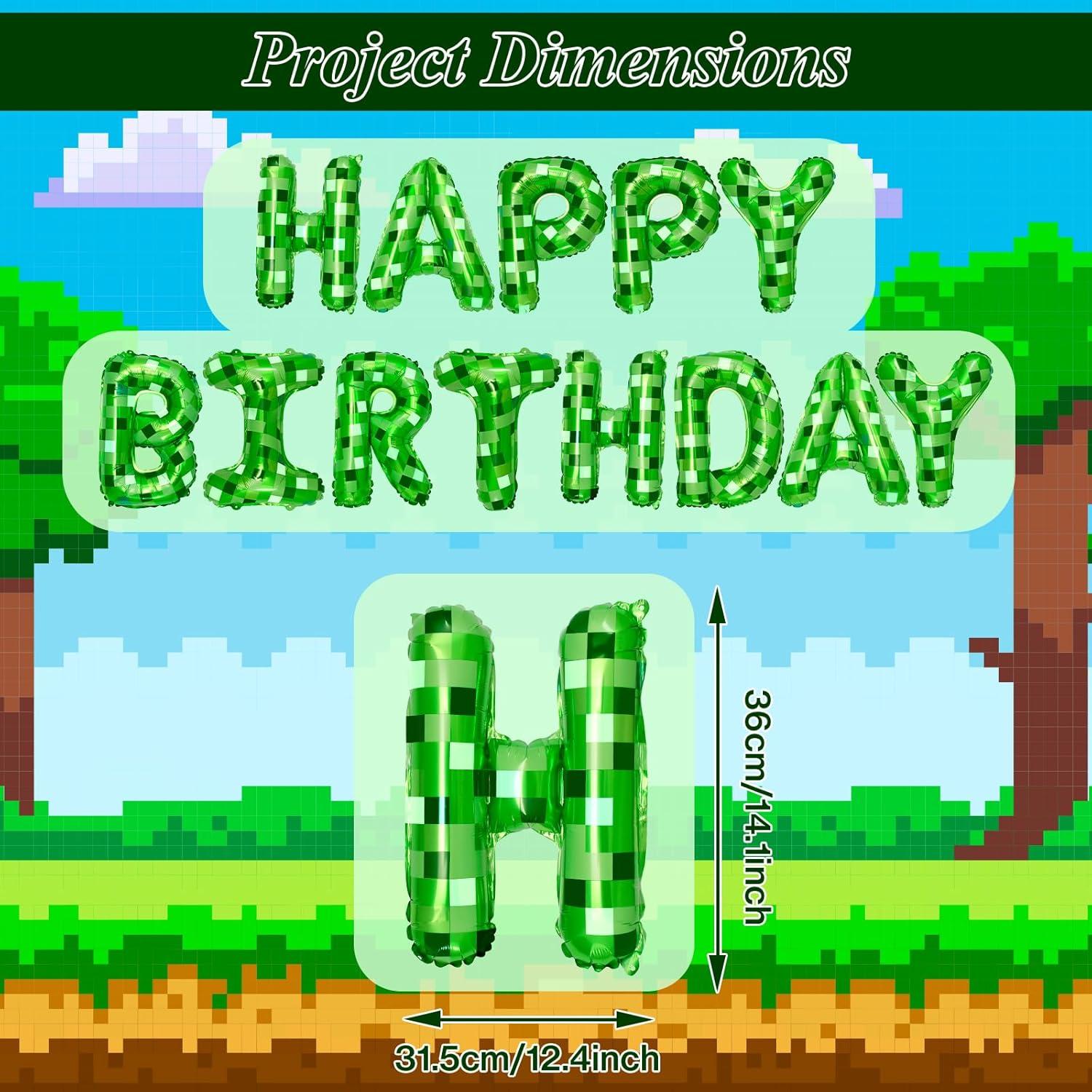 Banner de Cumpleaños Temática Pixel Verde YSBJKWCF 17.8x24.9cm