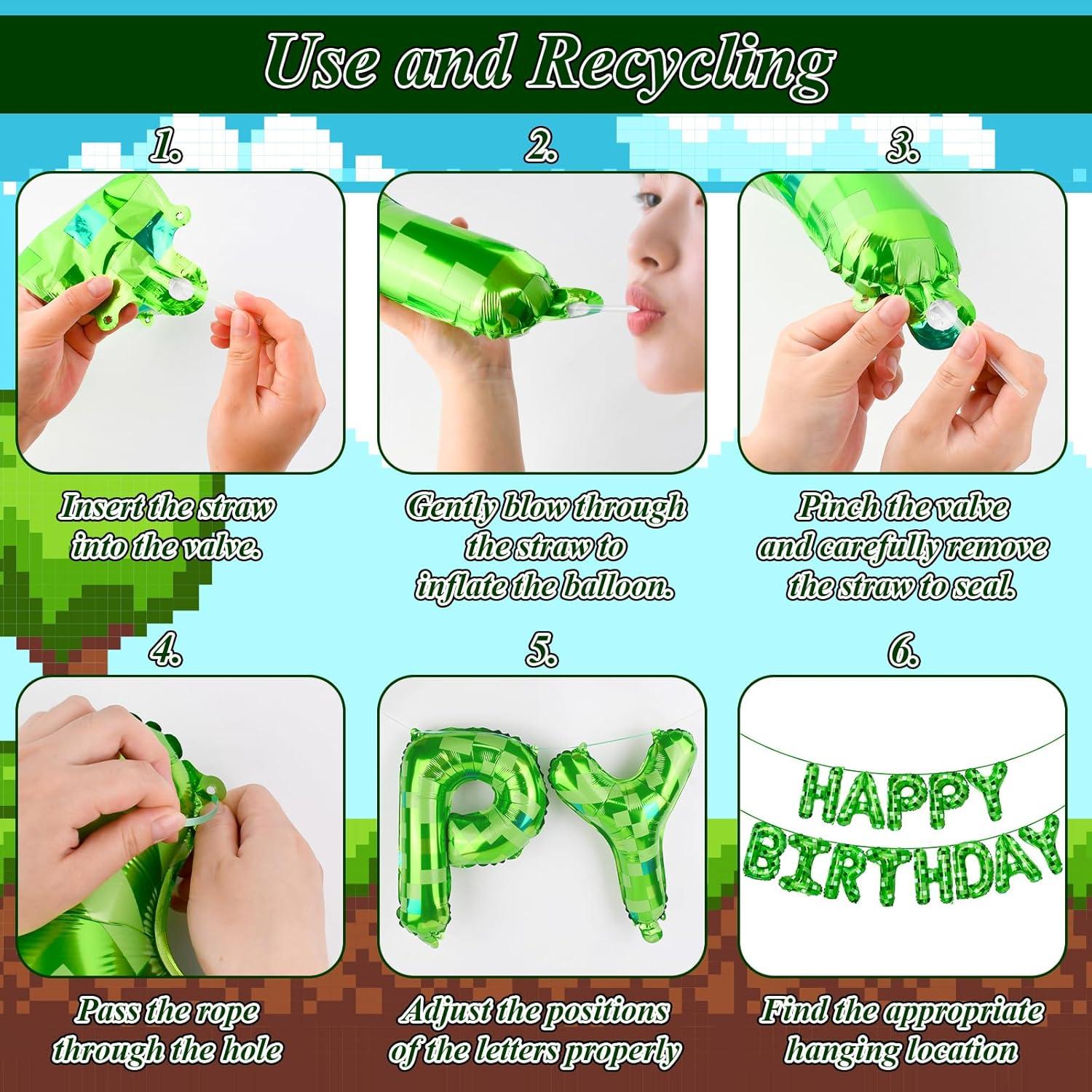 Banner de Cumpleaños Temática Pixel Verde YSBJKWCF 17.8x24.9cm