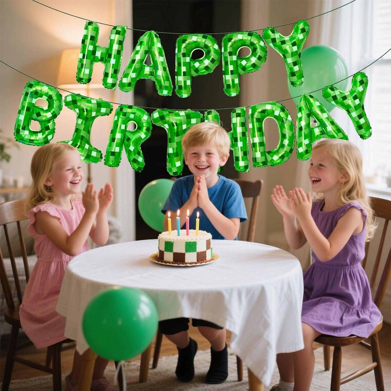 Banner de Cumpleaños Temática Pixel Verde YSBJKWCF 17.8x24.9cm