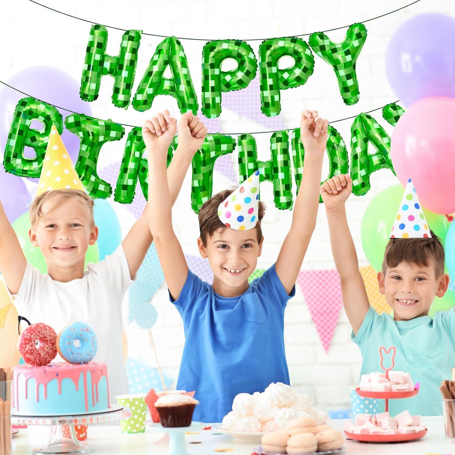 Banner de Cumpleaños Temática Pixel Verde YSBJKWCF 17.8x24.9cm