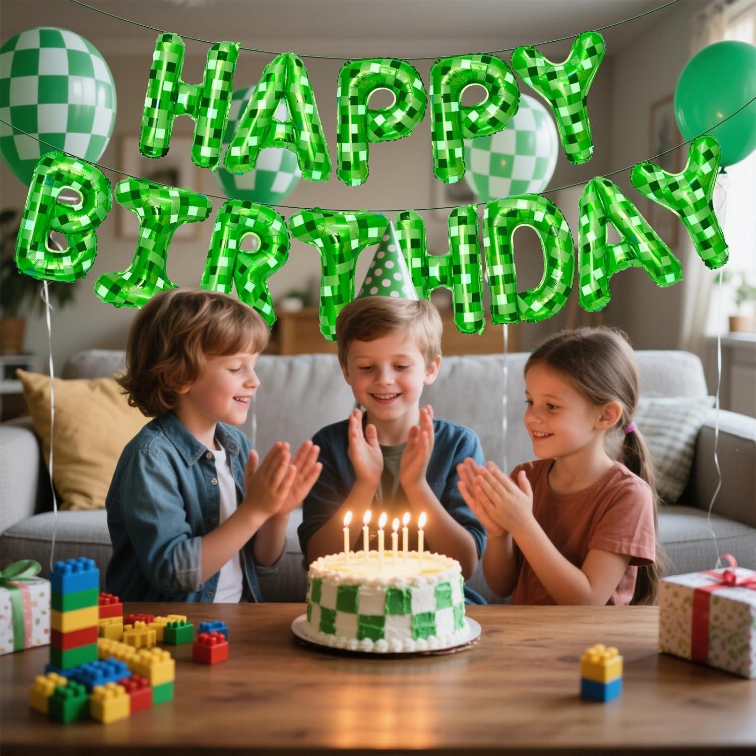 Banner de Cumpleaños Temática Pixel Verde YSBJKWCF 17.8x24.9cm