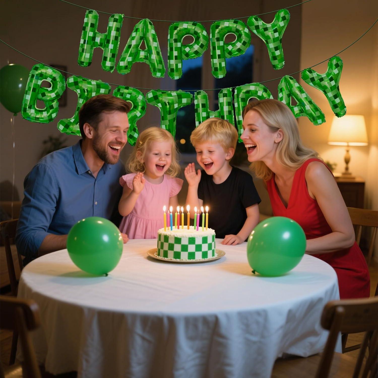 Banner de Cumpleaños Temática Pixel Verde YSBJKWCF 17.8x24.9cm