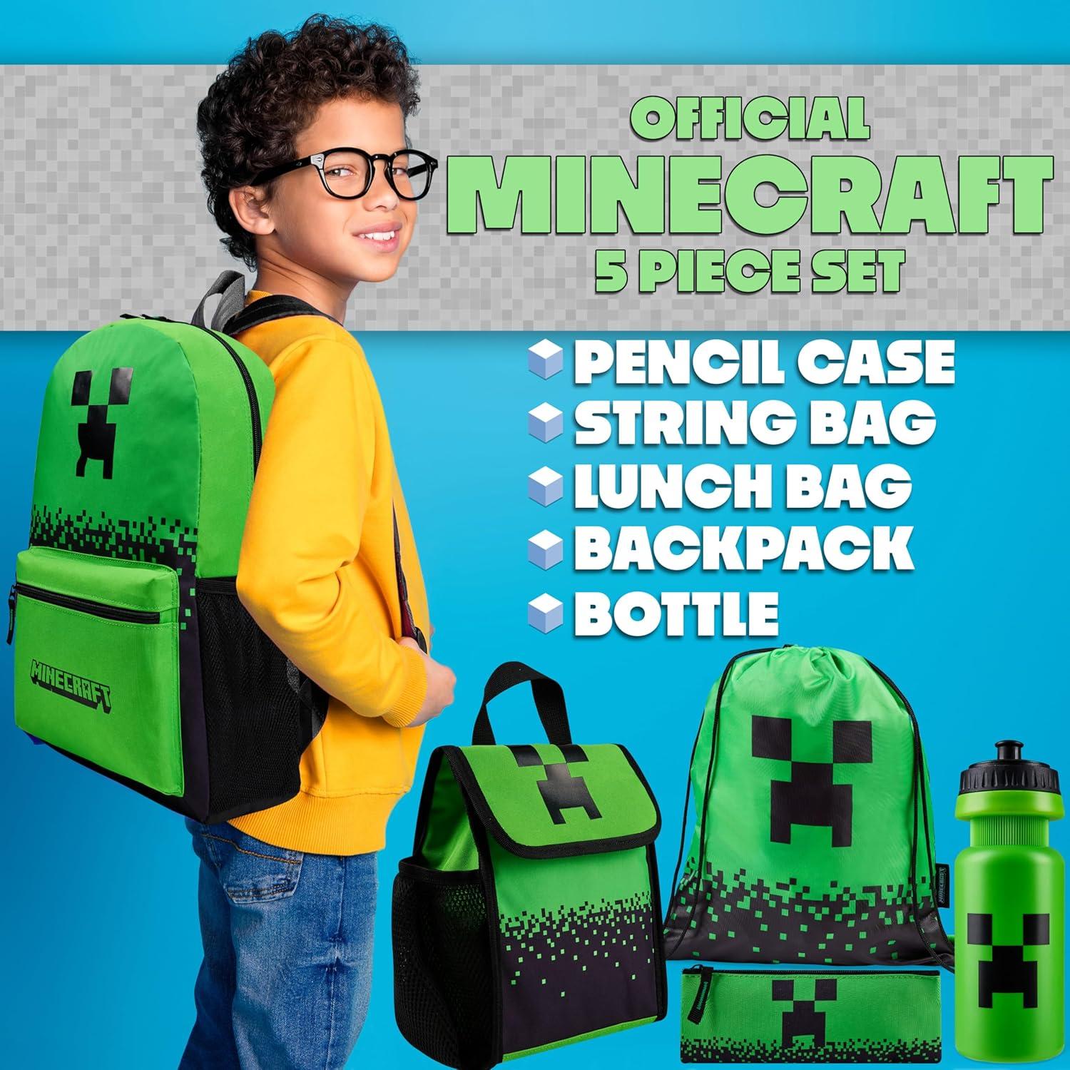 Conjunto de Mochila Minecraft 5 Piezas Verde con Accesorios