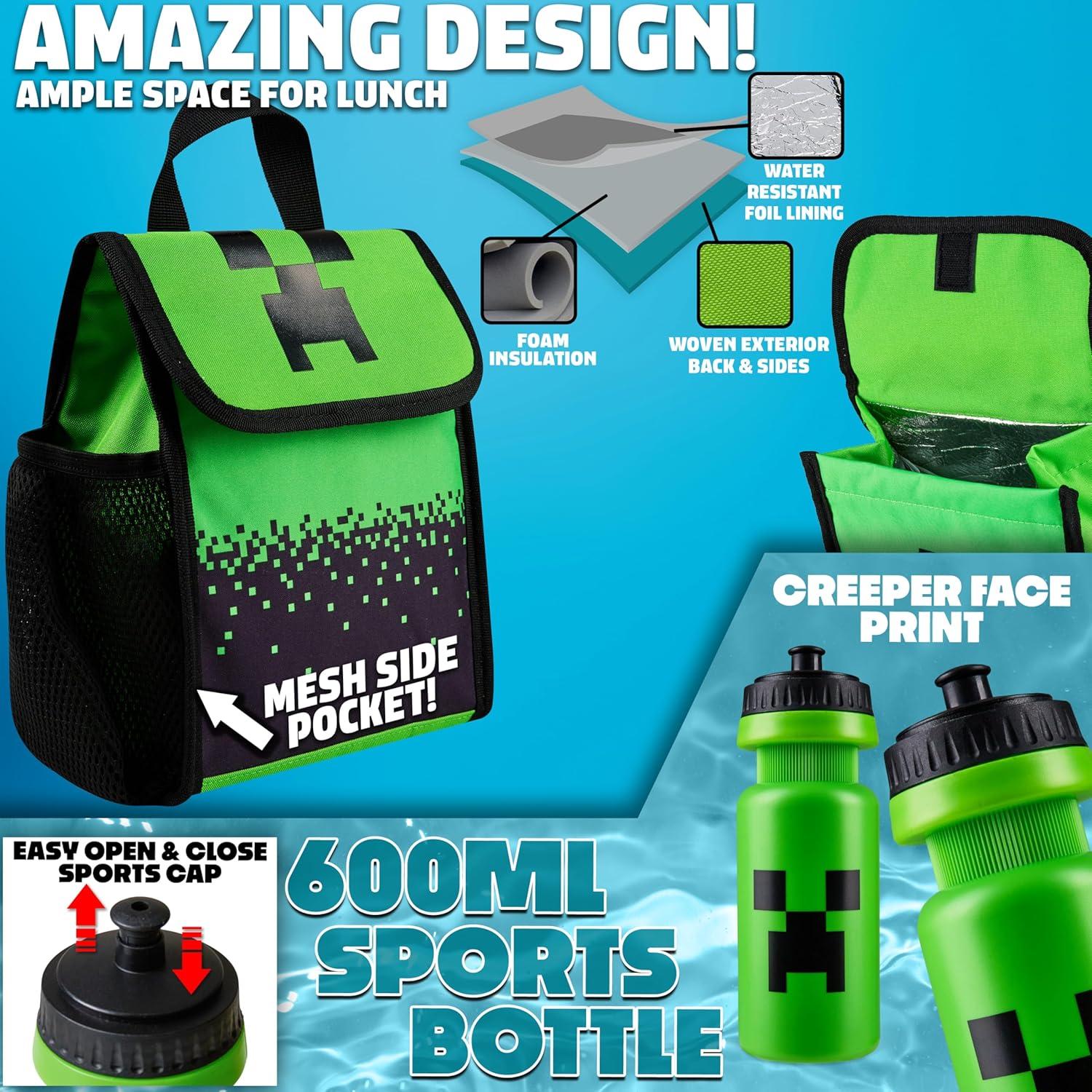 Conjunto de Mochila Minecraft 5 Piezas Verde con Accesorios
