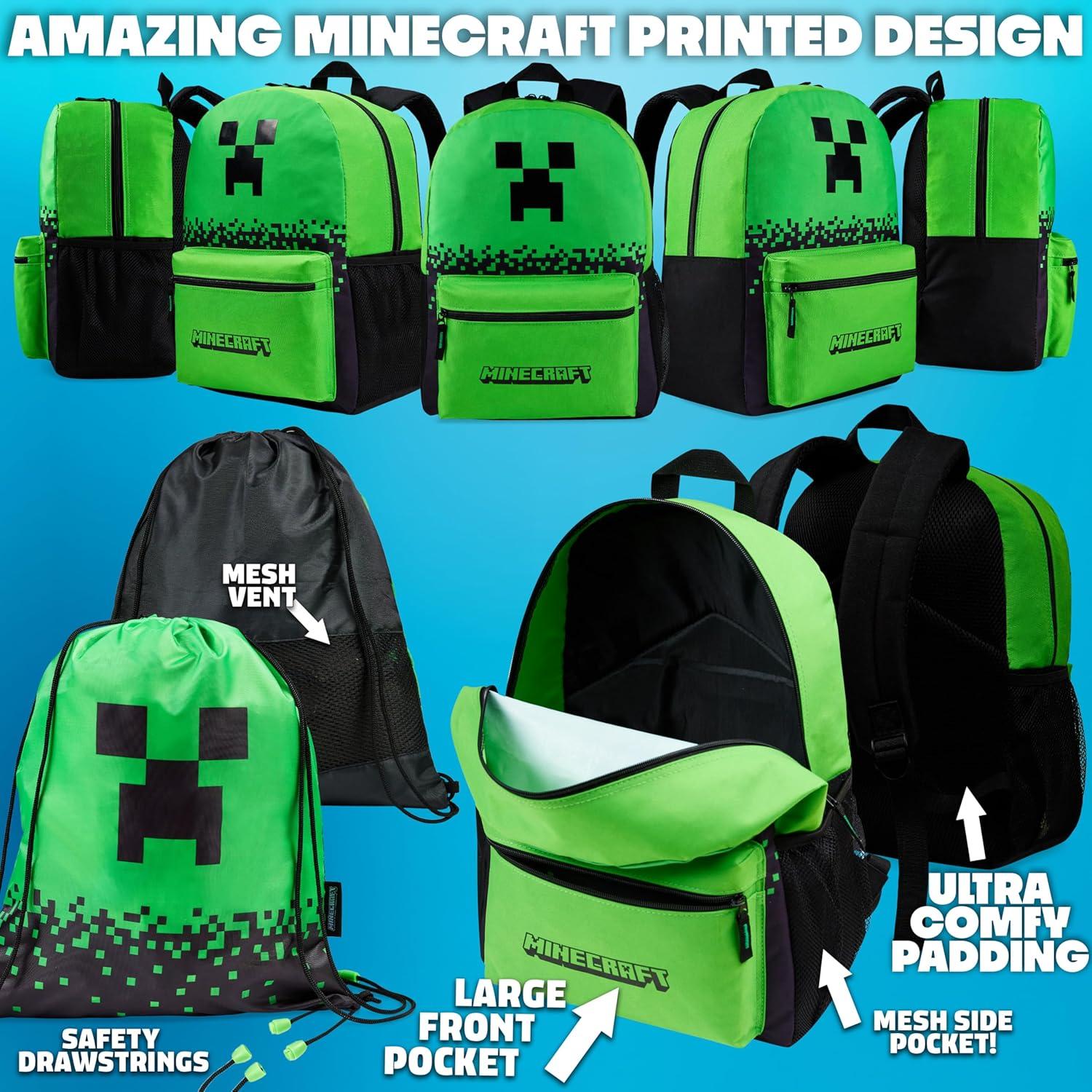Conjunto de Mochila Minecraft 5 Piezas Verde con Accesorios