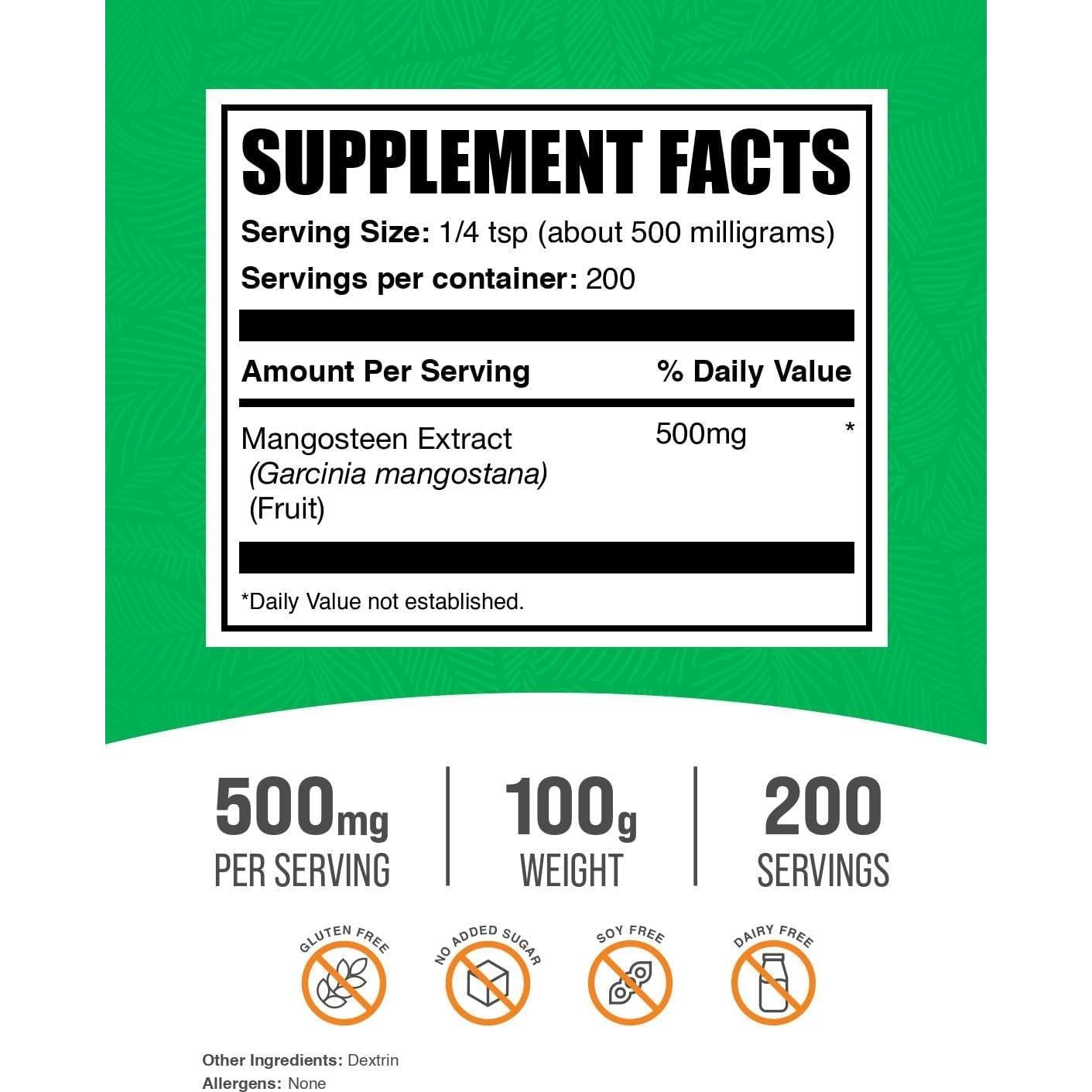Polvo de Extracto de Mangostán BulkSupplements 100g - Suplemento Natural