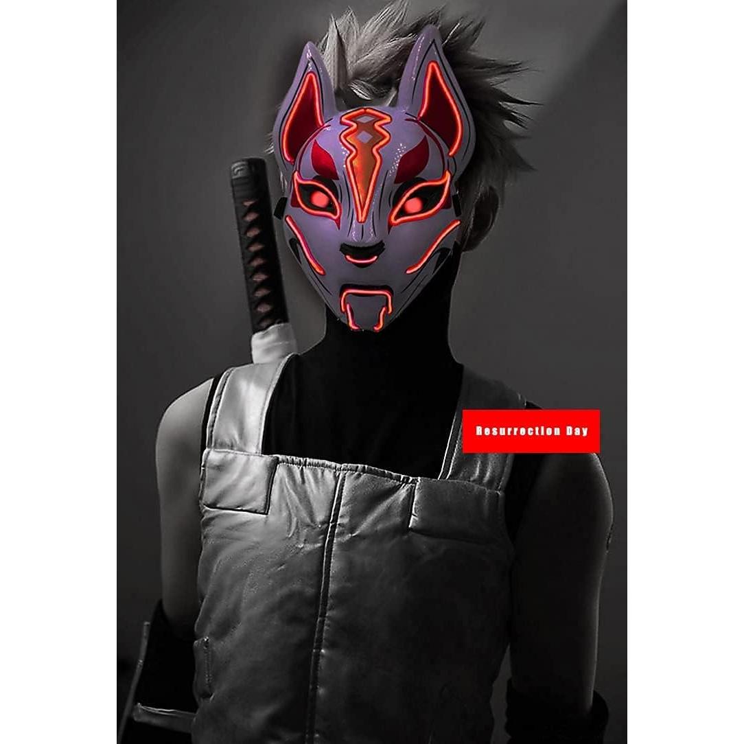 Máscara LED Zorro Fox Fortnite Drift Cosplay Naranja Amarillo