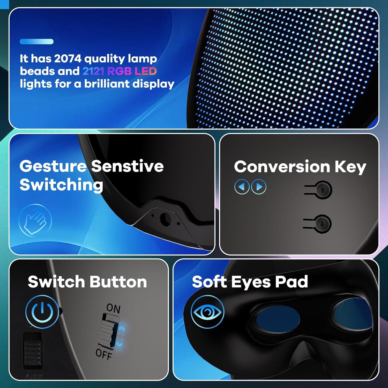 Máscara LED AIGLUN Personalizable con Control Gestual - Negro Mate