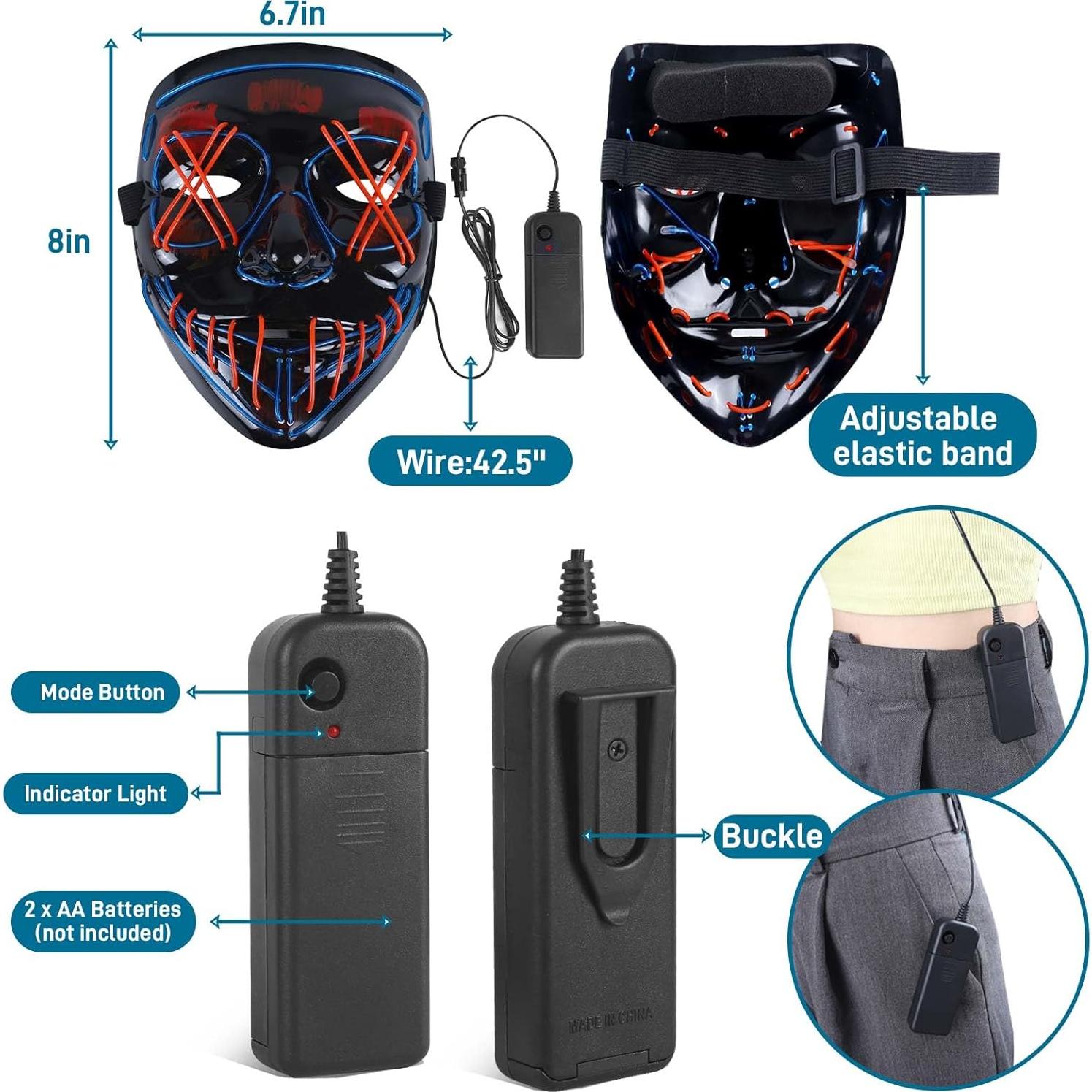 Máscara LED Purge Halloween Unisex Ajustable con Luces