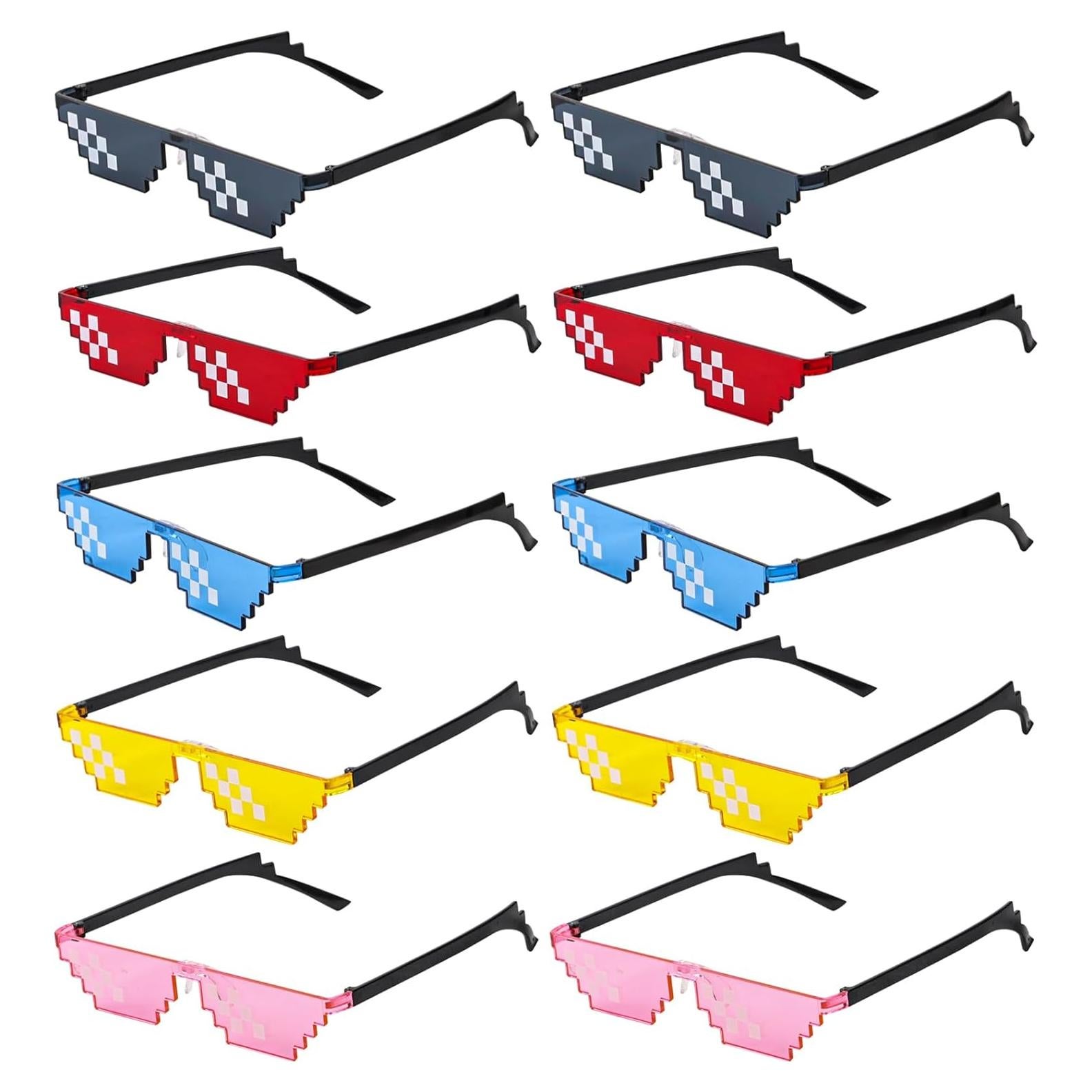 KIMOBER Paquete de 10 Gafas de Sol Pixeladas 8 Bits Multicolor