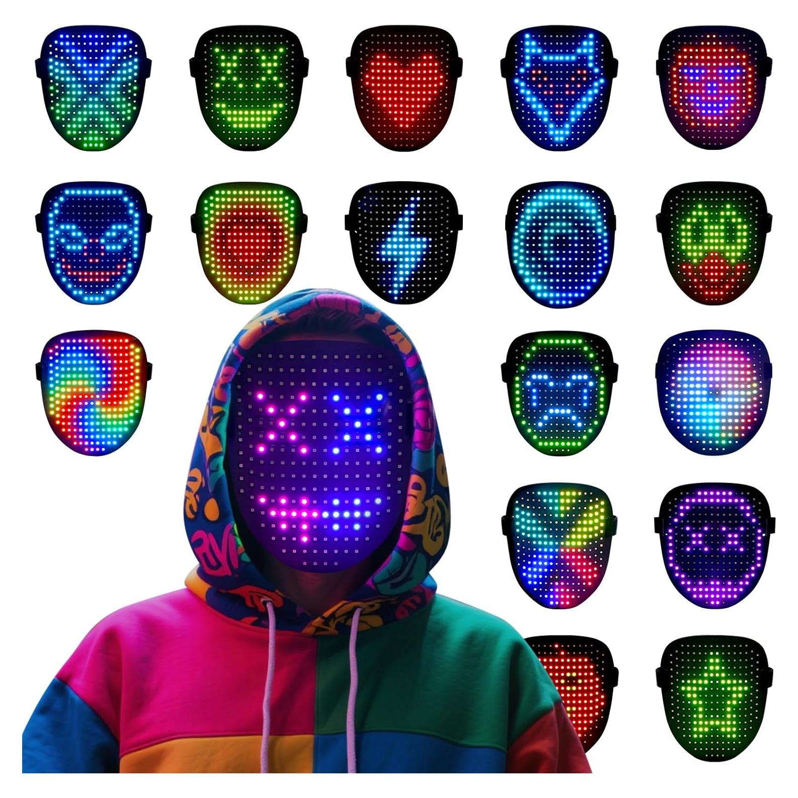 Máscara LED Arscniek Recargable con Control por Gestos - Ideal para Halloween y Fiestas