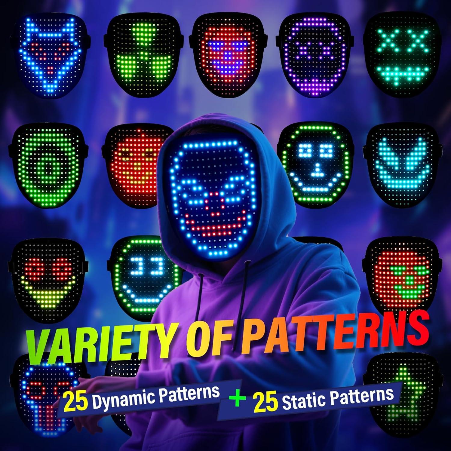 Máscara LED Arscniek Recargable con Control por Gestos - Ideal para Halloween y Fiestas