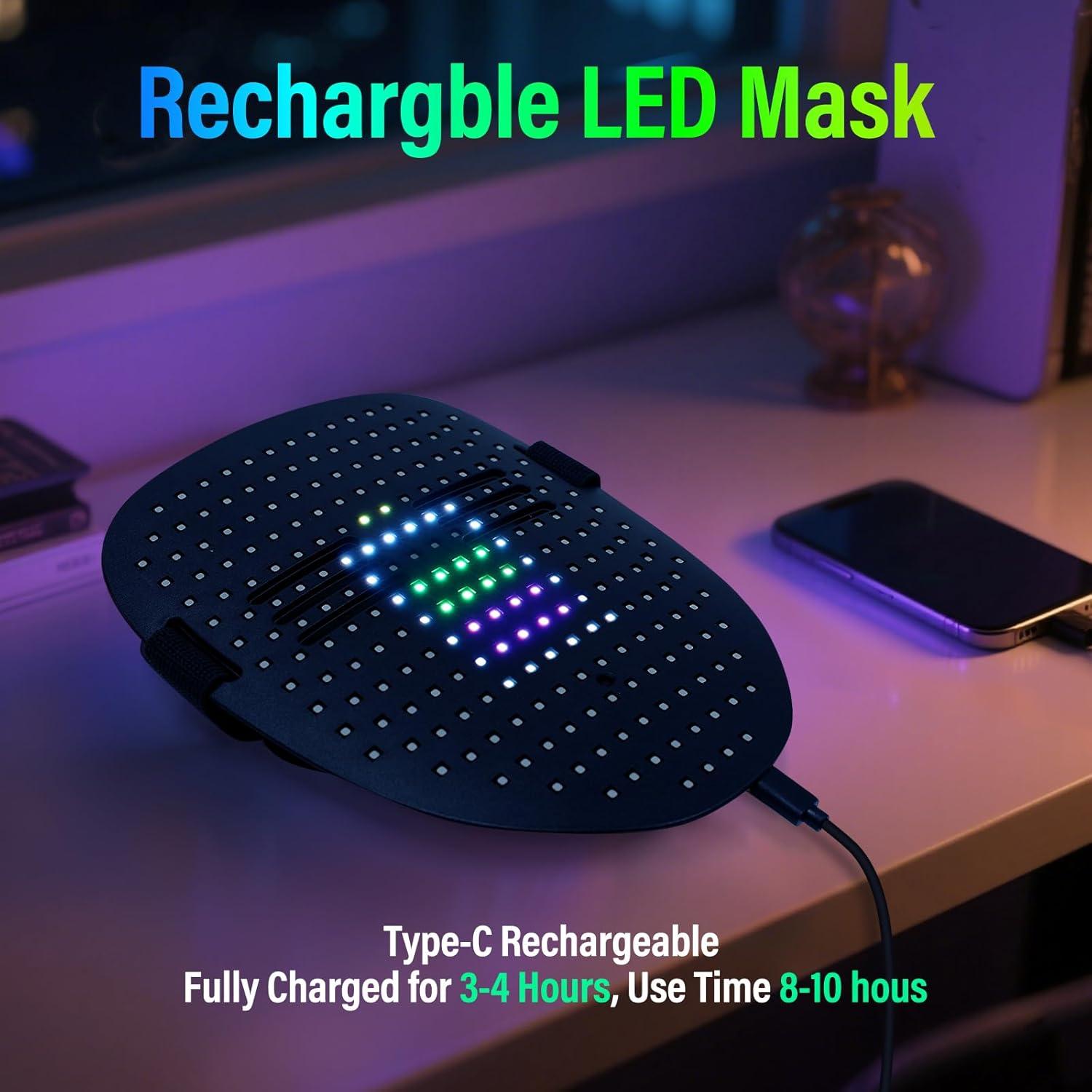 Máscara LED Arscniek Recargable con Control por Gestos - Ideal para Halloween y Fiestas