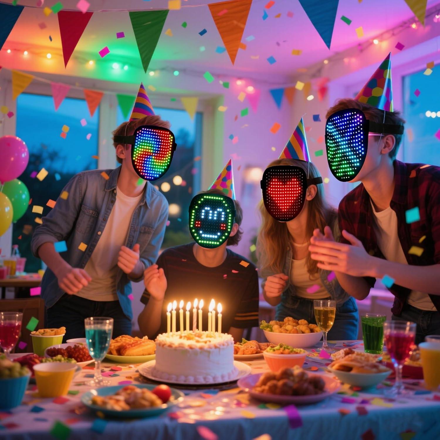 Máscara LED Arscniek Recargable con Control por Gestos - Ideal para Halloween y Fiestas