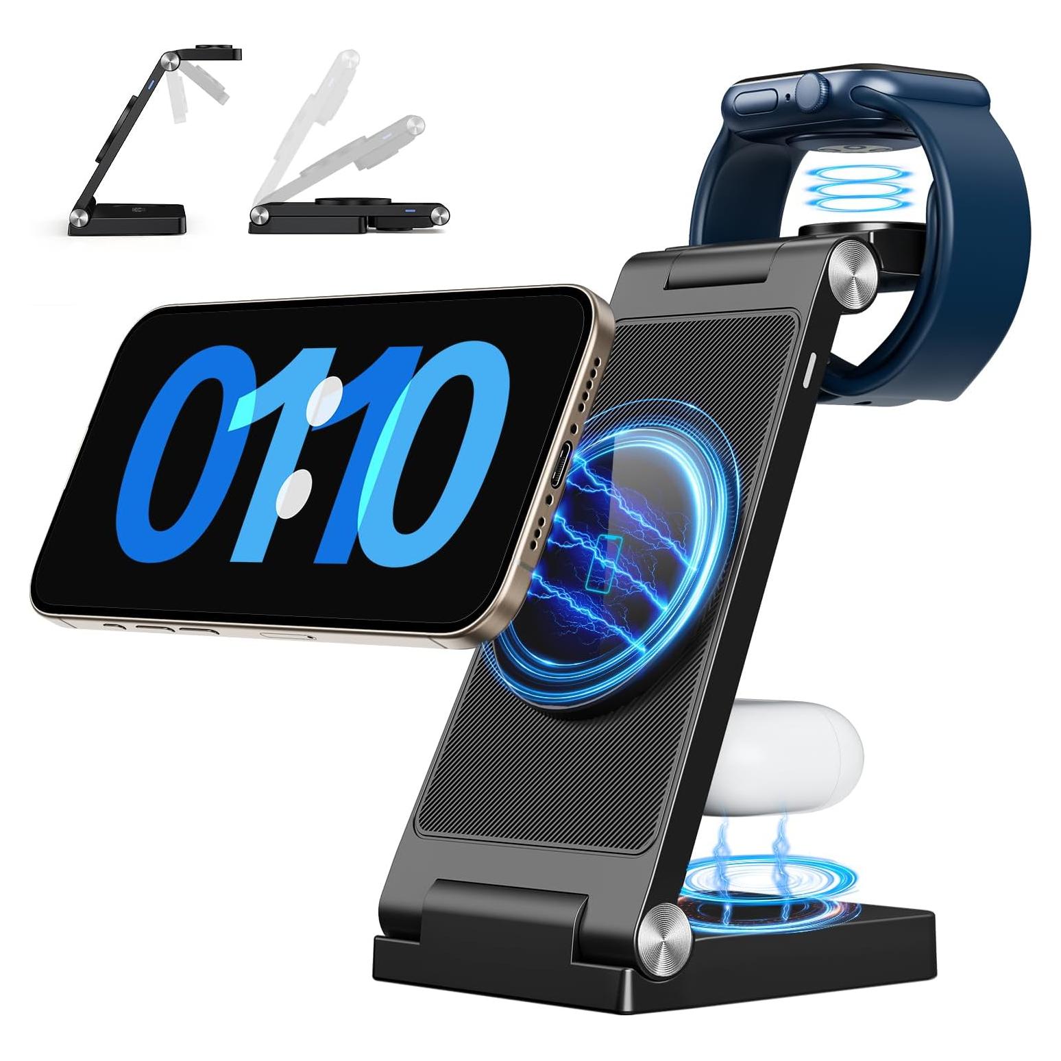 Cargador Inalámbrico 3 en 1 Mag-Safe para iPhone y Apple Watch