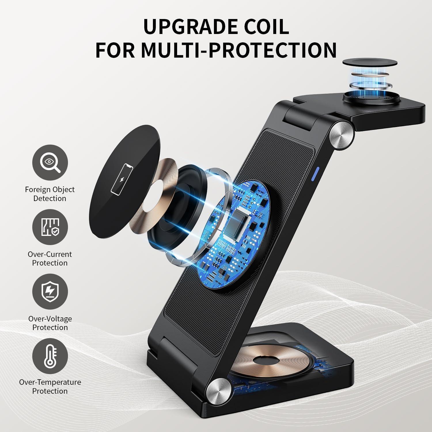 Cargador Inalámbrico 3 en 1 Mag-Safe para iPhone y Apple Watch