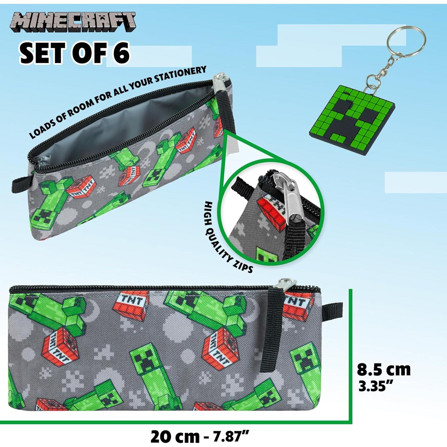 Conjunto mochila escolar Minecraft Kids 4 piezas con estuche