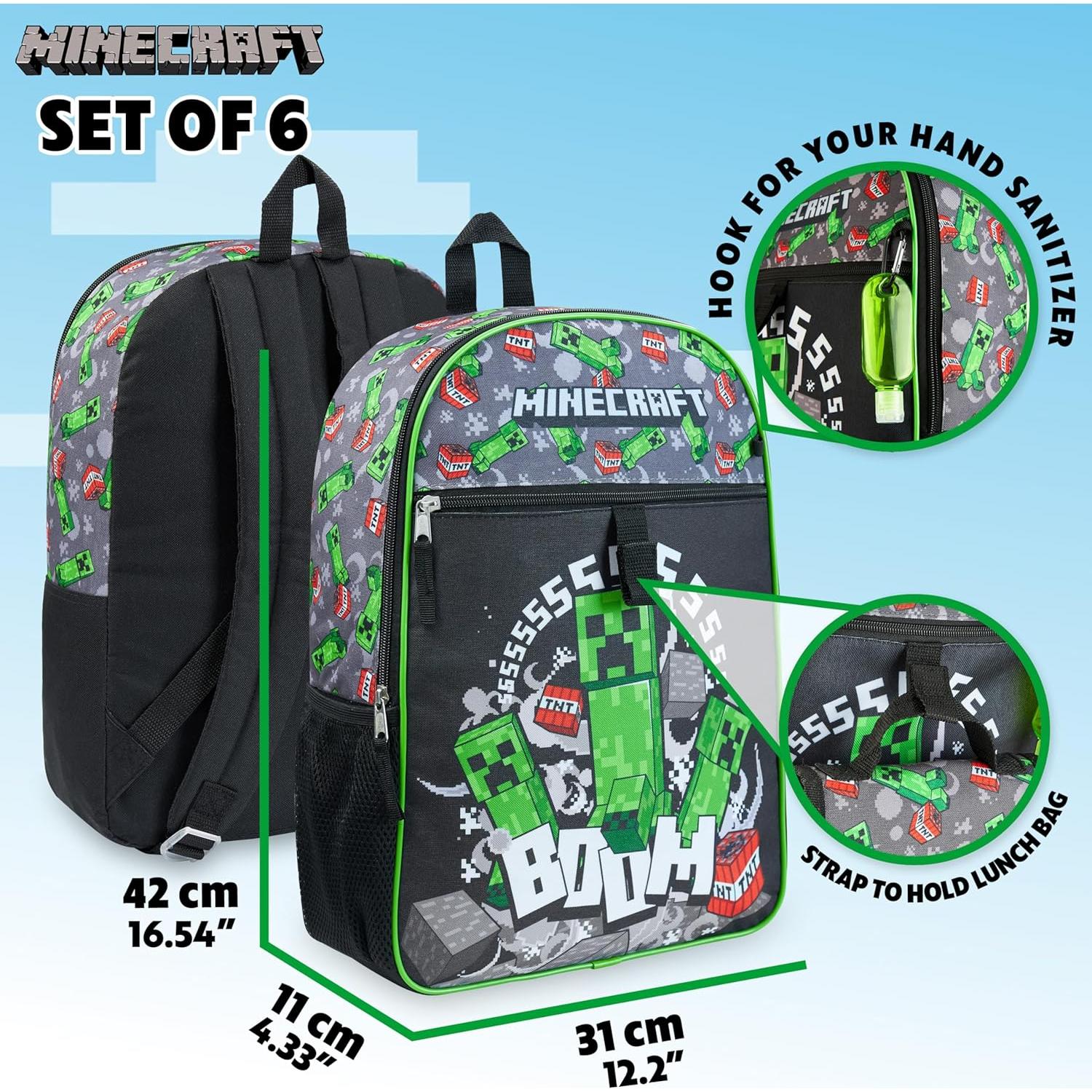Conjunto mochila escolar Minecraft Kids 4 piezas con estuche