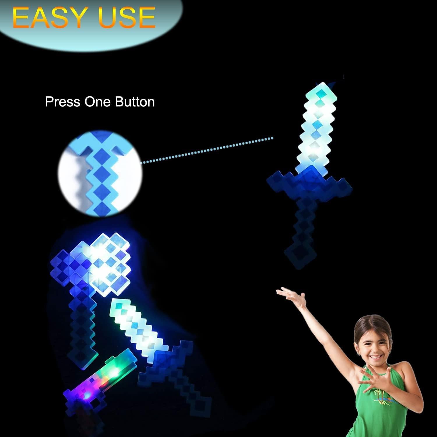 Espada de Juguete Pixel LED con Sonido - Set de 3 Accesorios