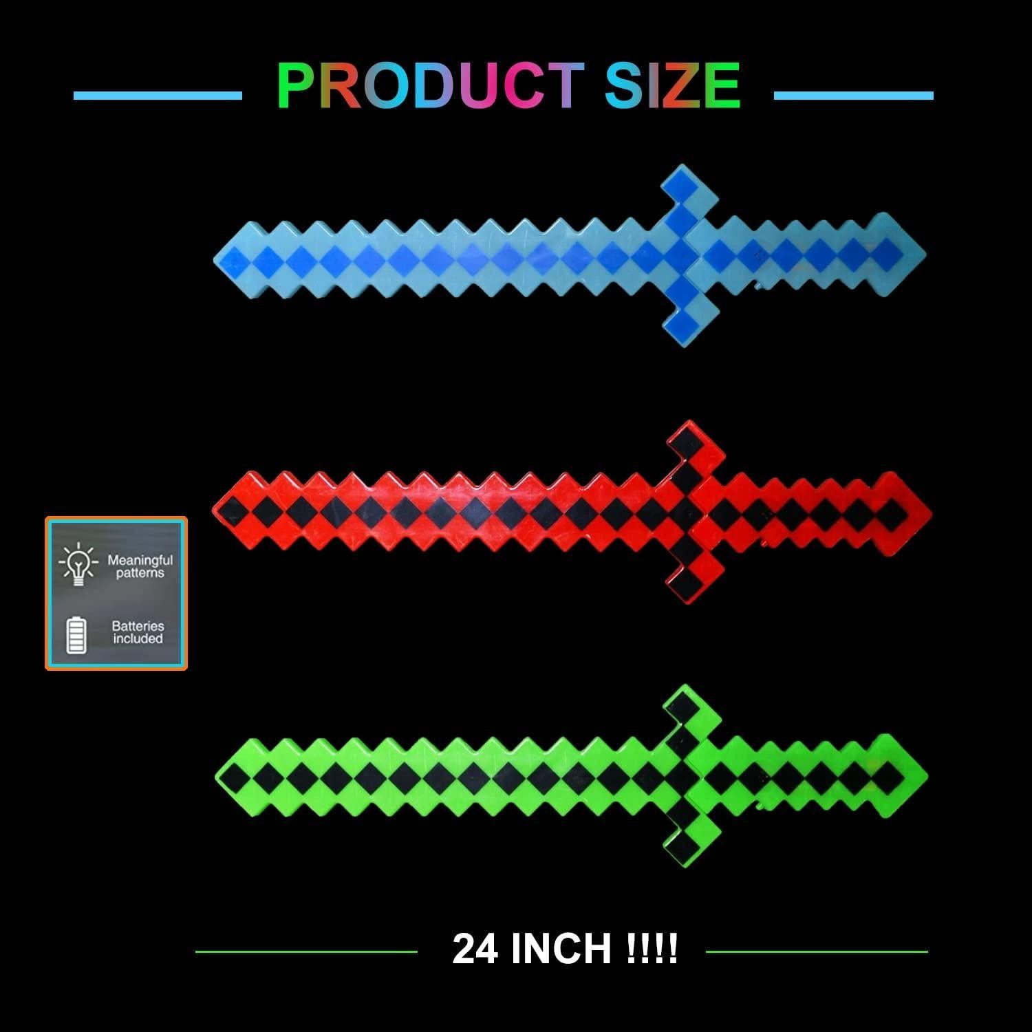 Espada de Juguete Pixel LED con Sonido - Set de 3 Accesorios