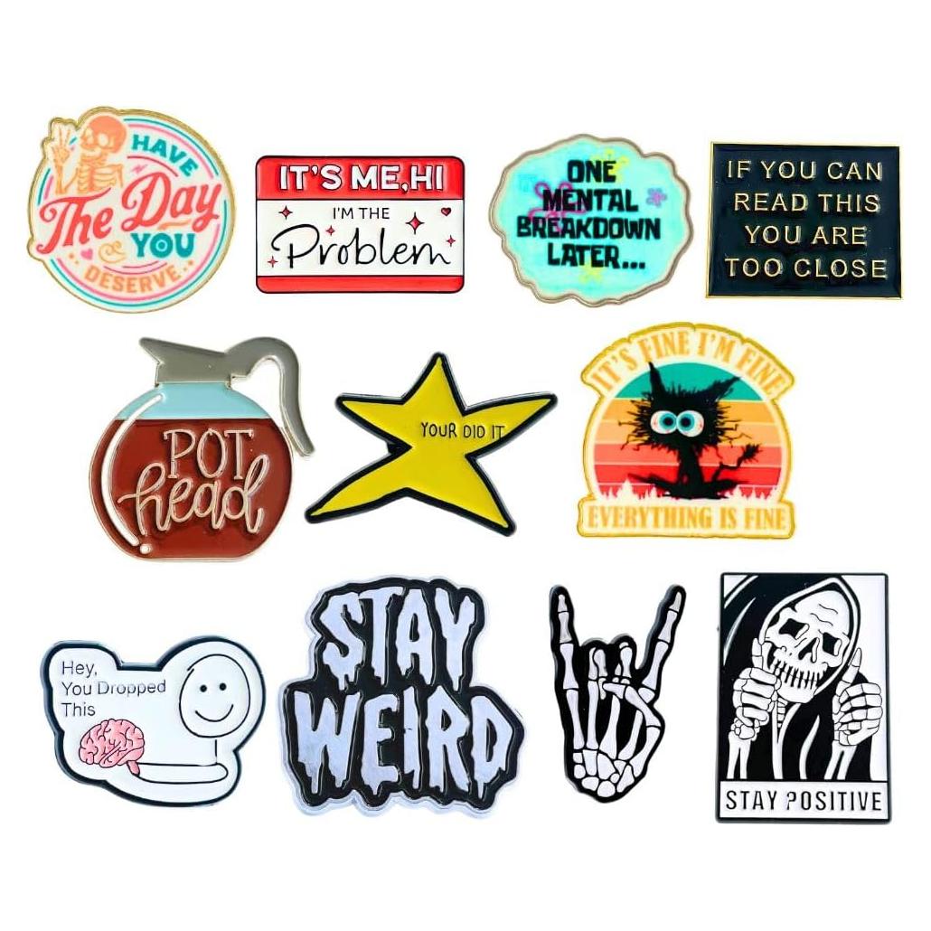 Set de 12 Pines de Esmalte Divertidos YJ PREMIUMS - Humor Único