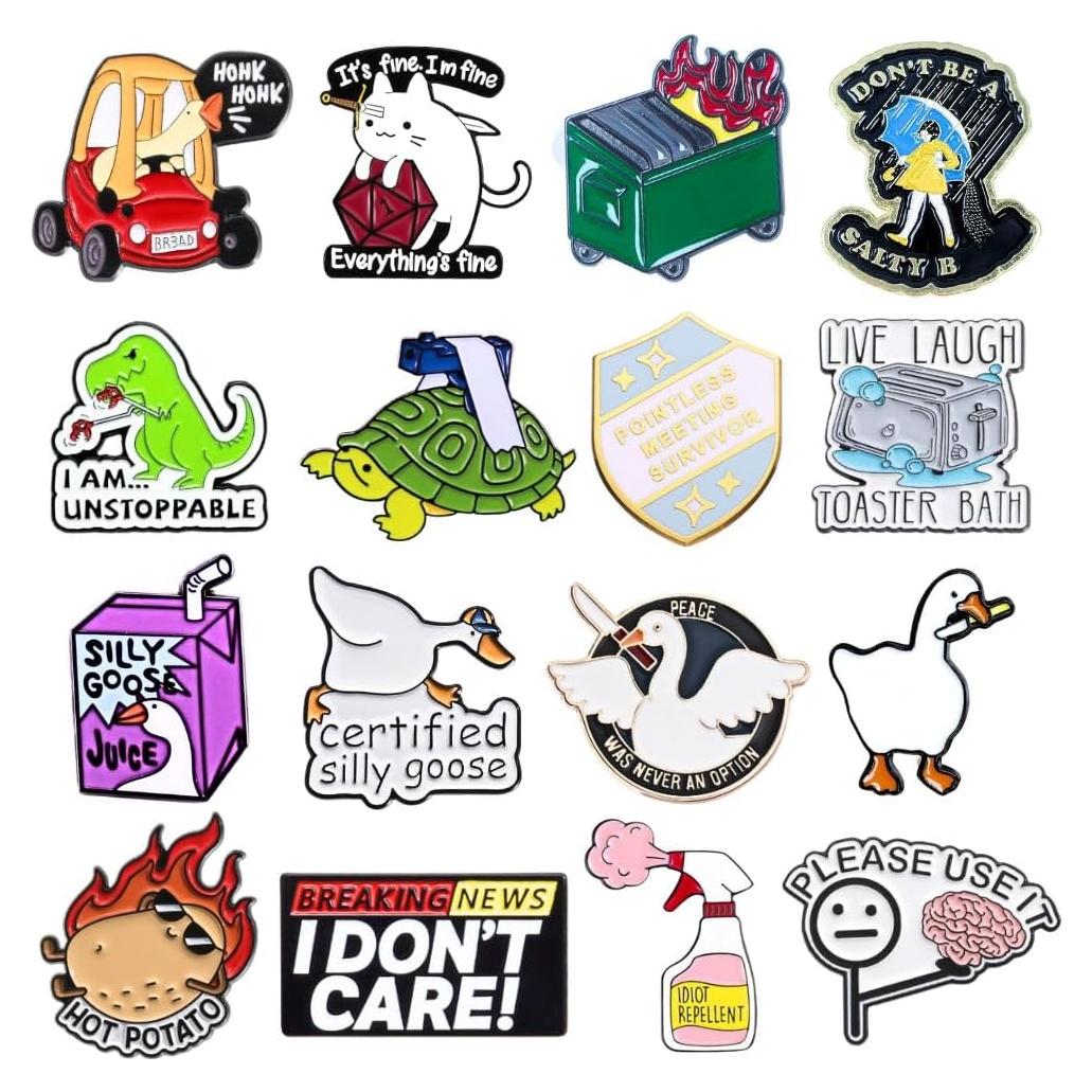 Set de 16 Pines de Esmalte Divertidos YJ PREMIUMS para Ropa