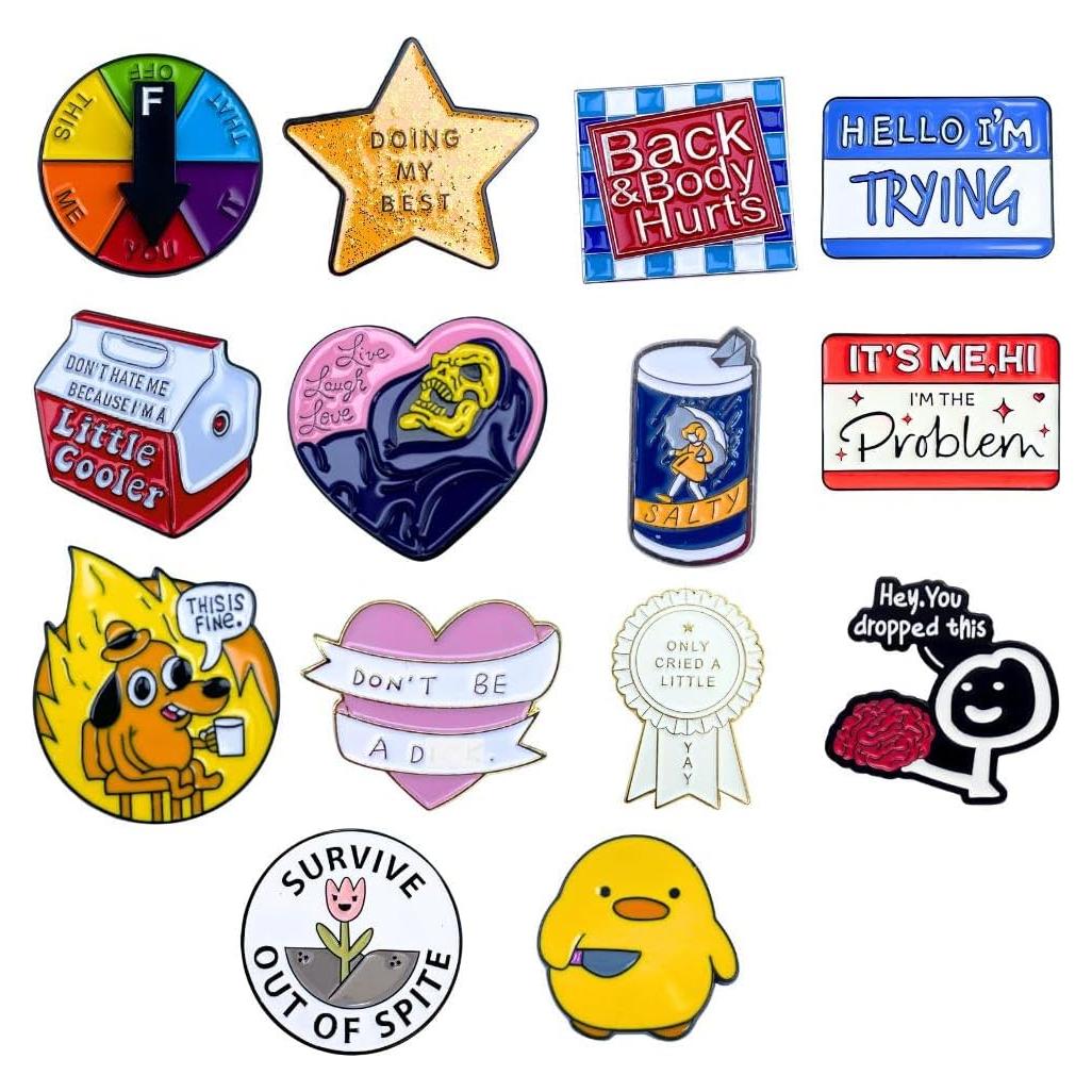 Set de 16 Pines de Esmalte Divertidos YJ PREMIUMS para Ropa