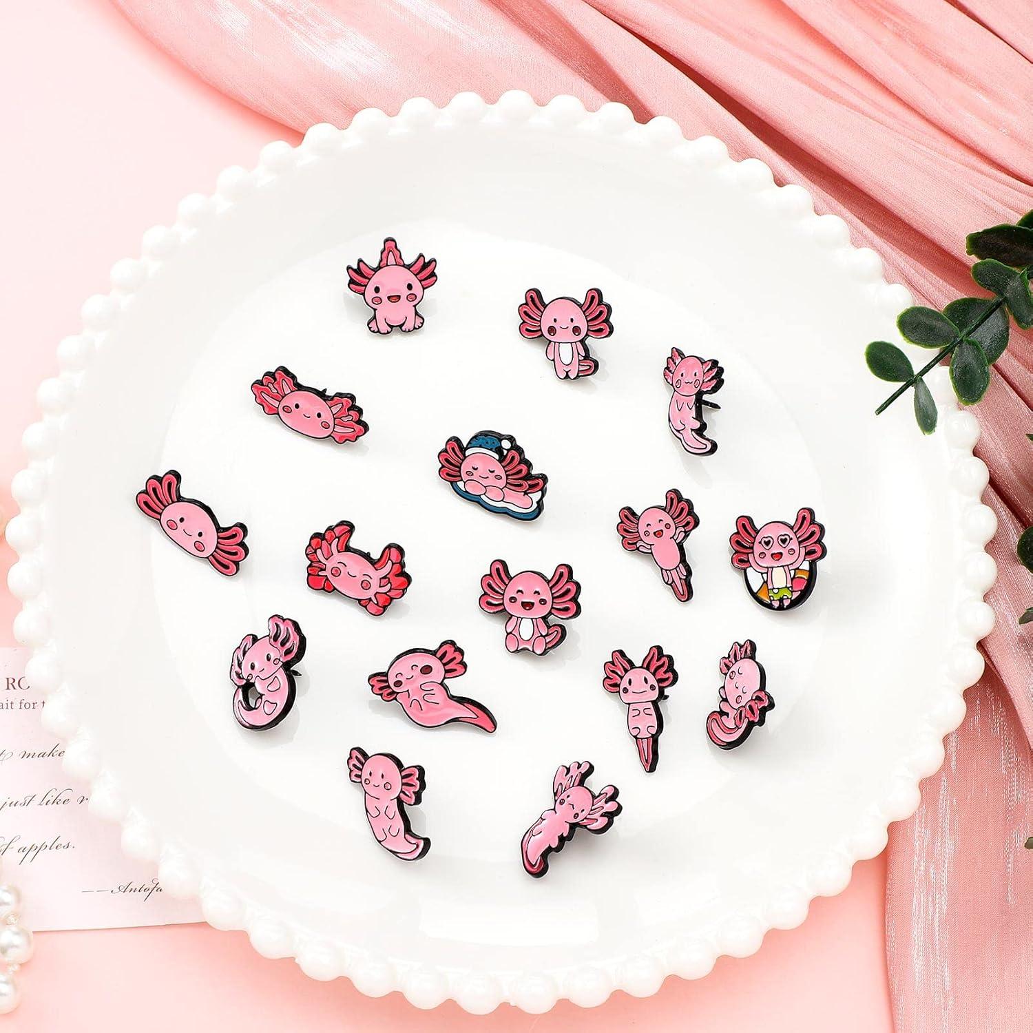 Conjunto de 16 Pines de Esmalte Axolotl Rosa Sureio