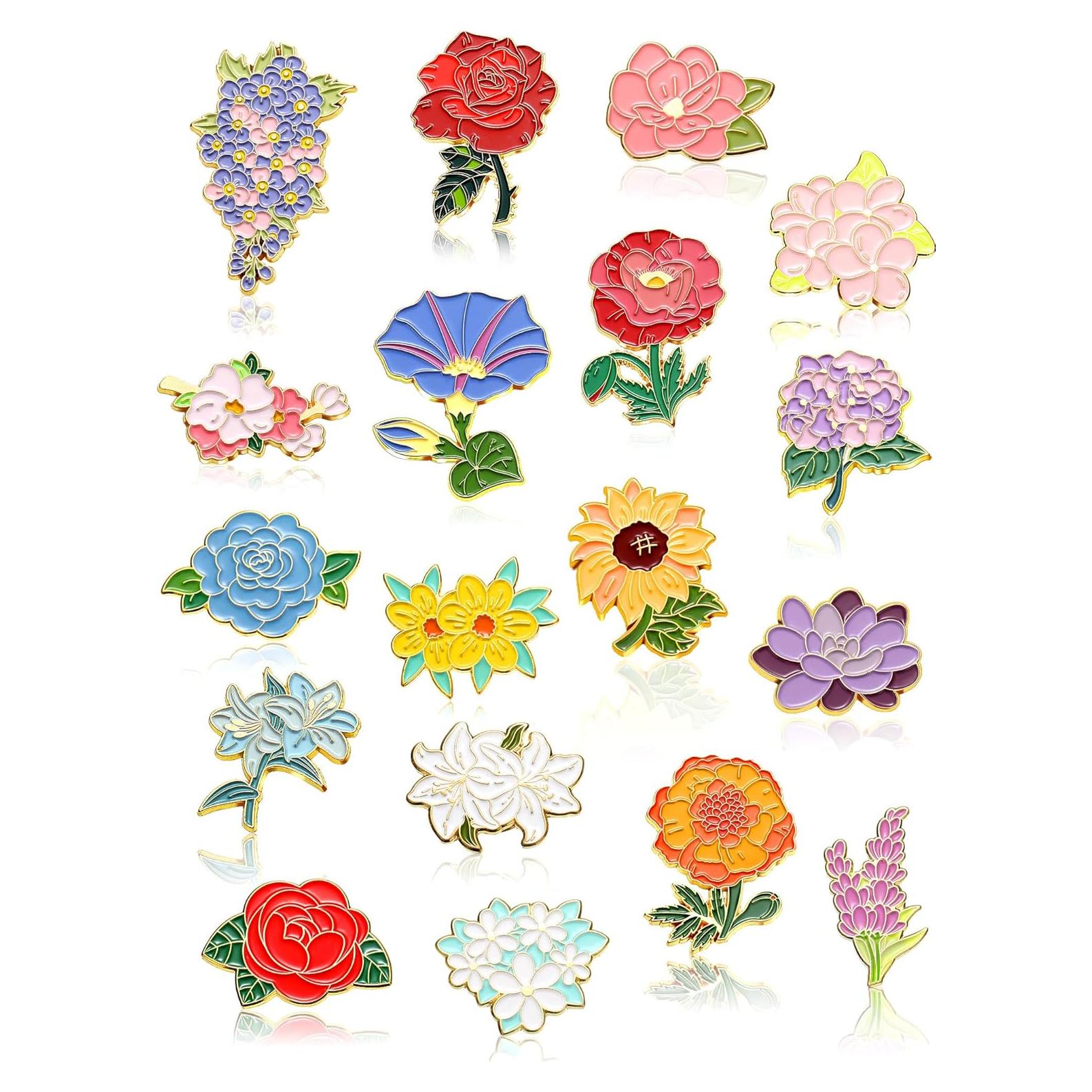 Conjunto de 20 Pines de Esmalte Floral Ferraycle para Mochila