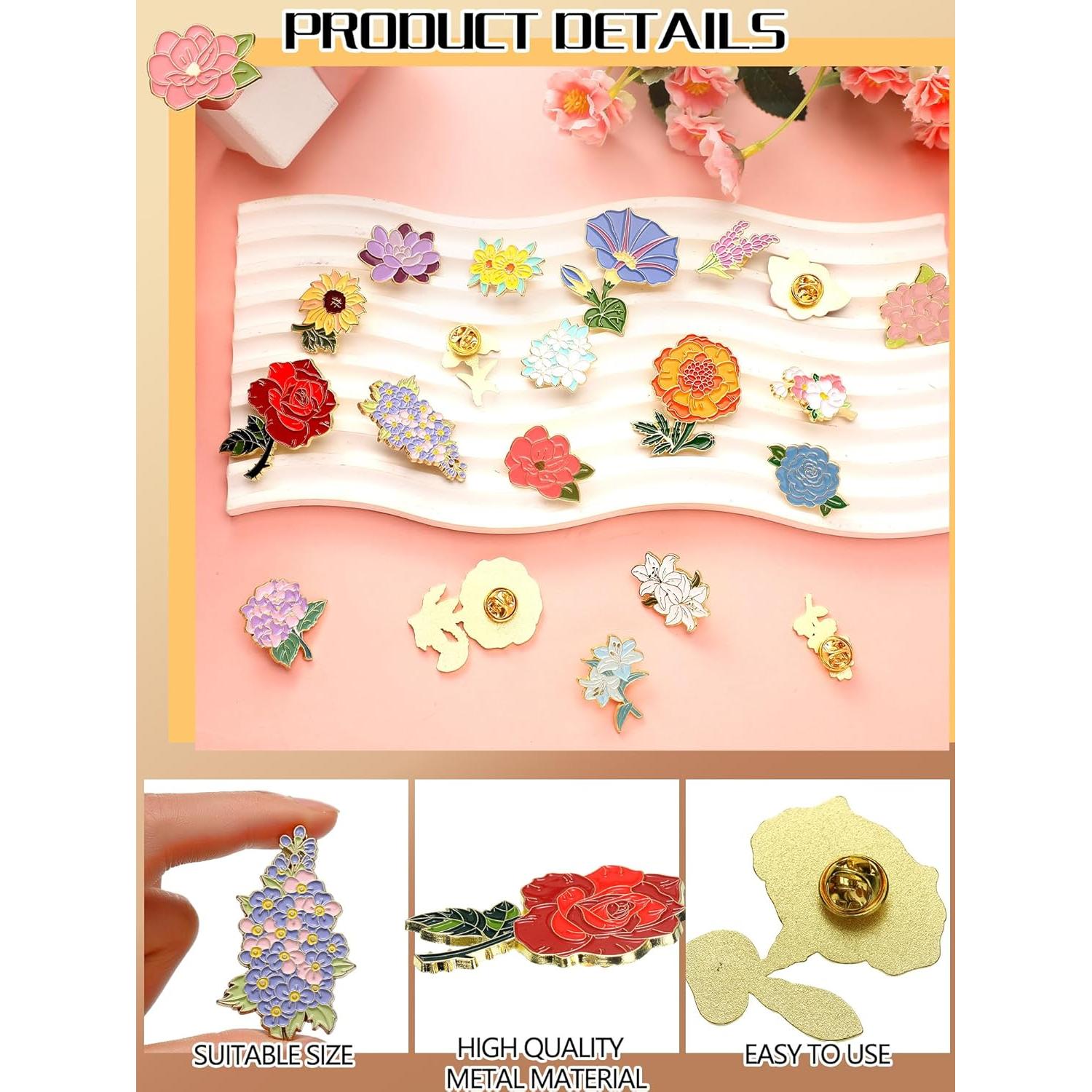 Conjunto de 20 Pines de Esmalte Floral Ferraycle para Mochila