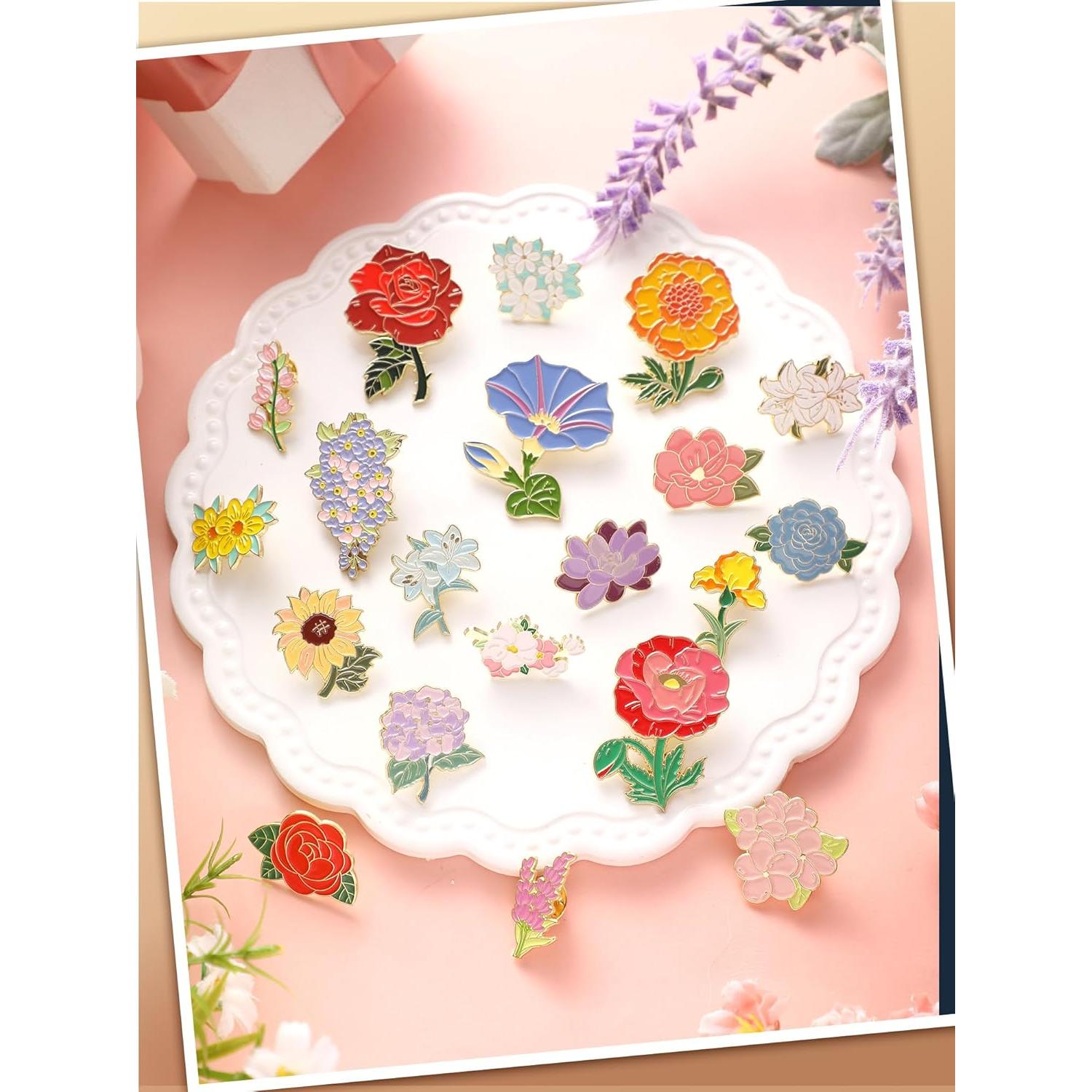 Conjunto de 20 Pines de Esmalte Floral Ferraycle para Mochila